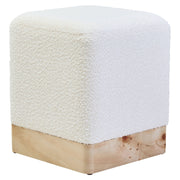 Motara Burl Wood And Cream Boucle Sqaure Stool  Nicholas John Interiors