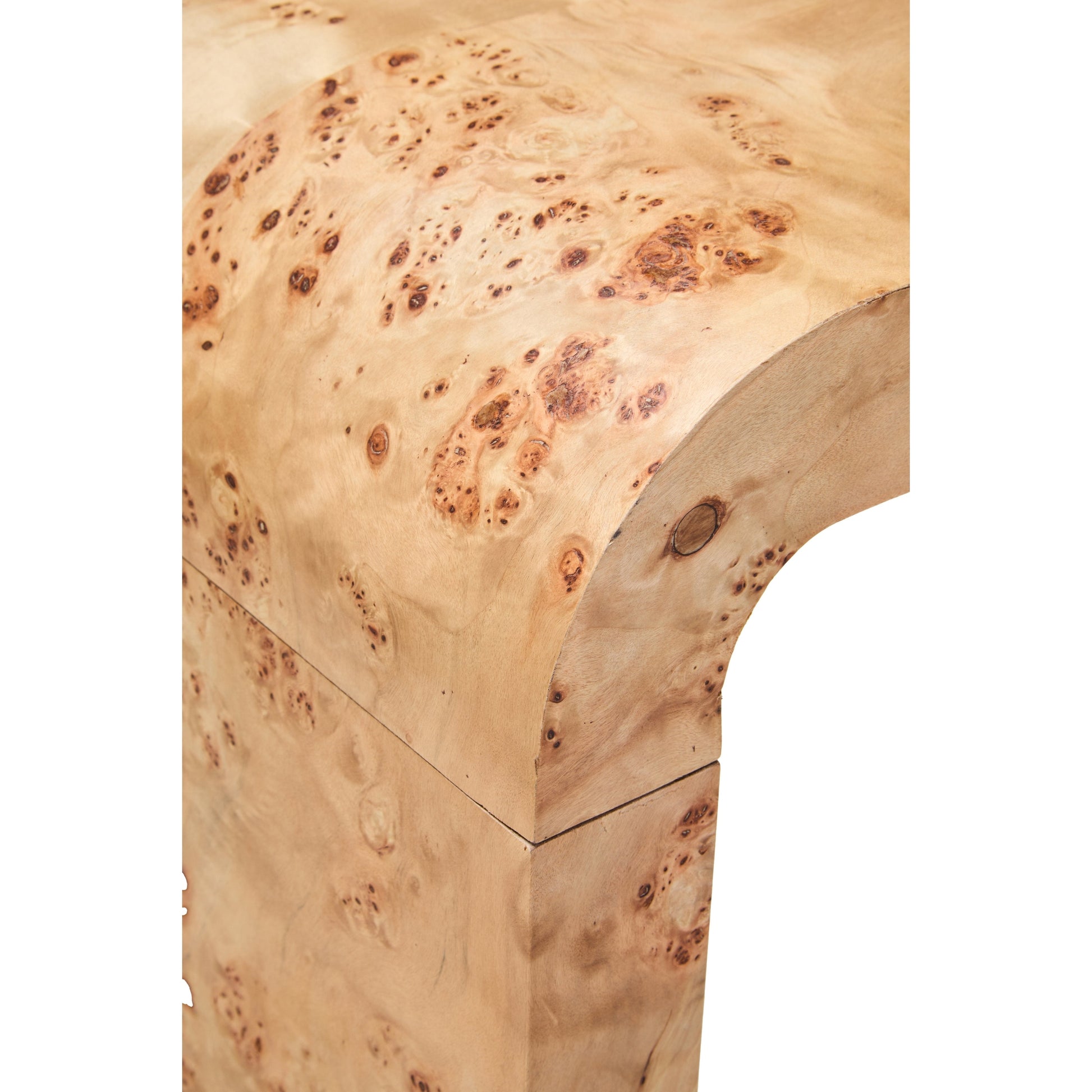 Motara Burl Wood Design Curved Console Table  Nicholas John Interiors