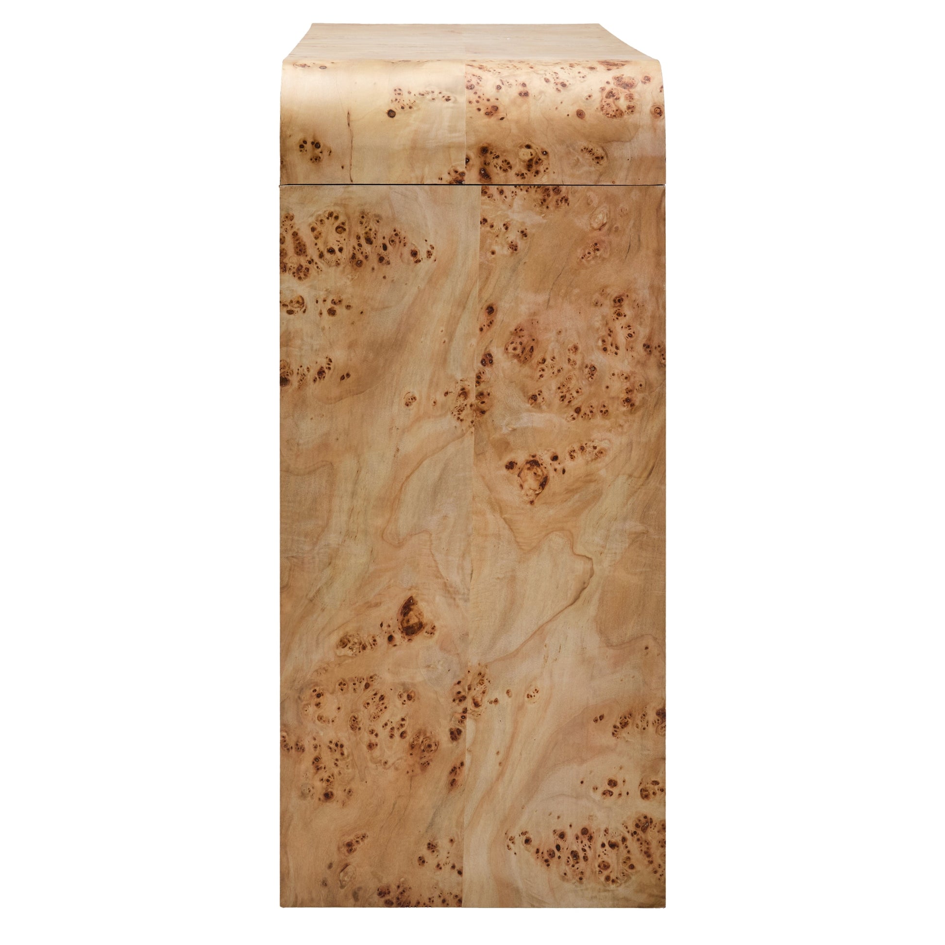 Motara Burl Wood Design Curved Console Table  Nicholas John Interiors