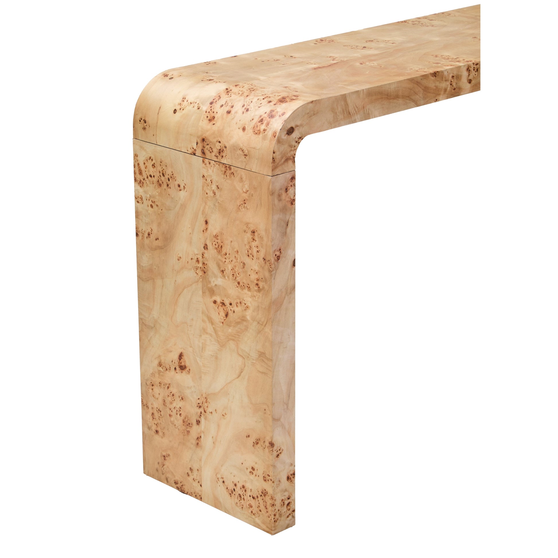 Motara Burl Wood Design Curved Console Table  Nicholas John Interiors