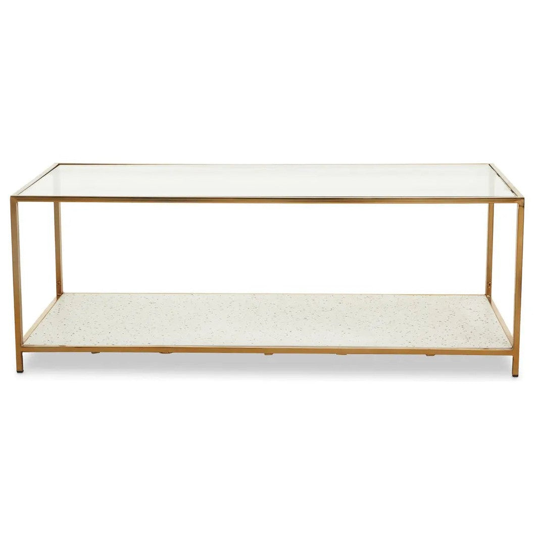 Noria Glass And White Terrazzo Gold Frame Coffee Table   Nicholas John Interiors