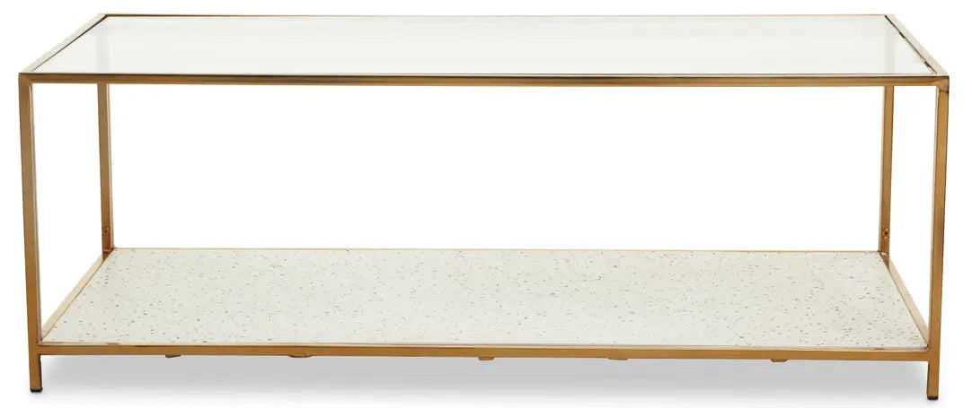 Noria Glass And White Terrazzo Gold Frame Coffee Table   Nicholas John Interiors
