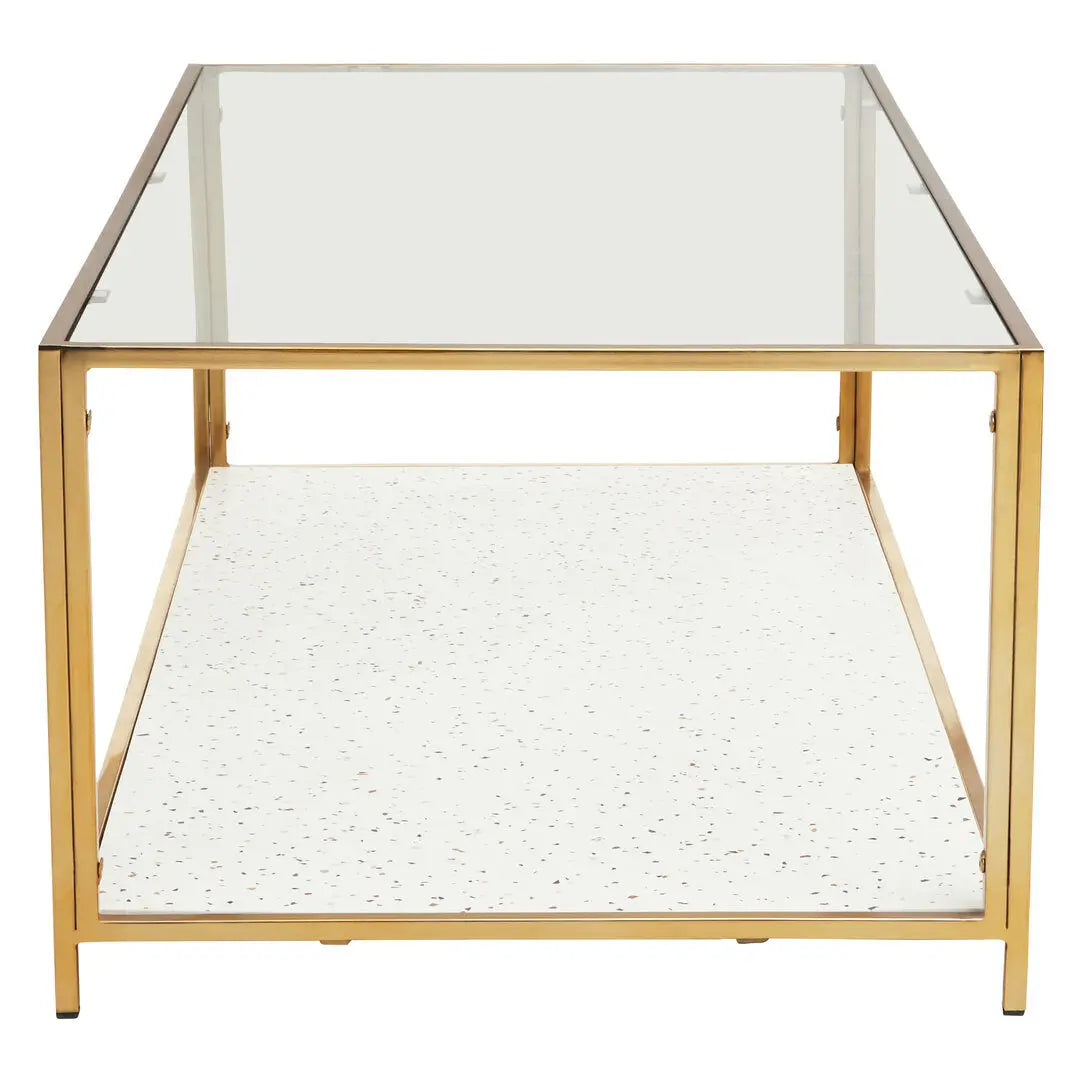 Noria Glass And White Terrazzo Gold Frame Coffee Table   Nicholas John Interiors