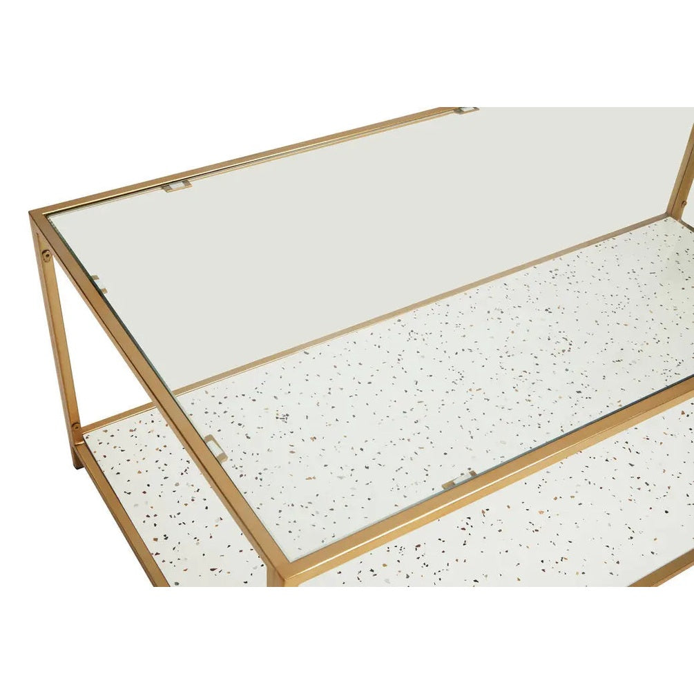 Noria Glass And White Terrazzo Gold Frame Coffee Table   Nicholas John Interiors