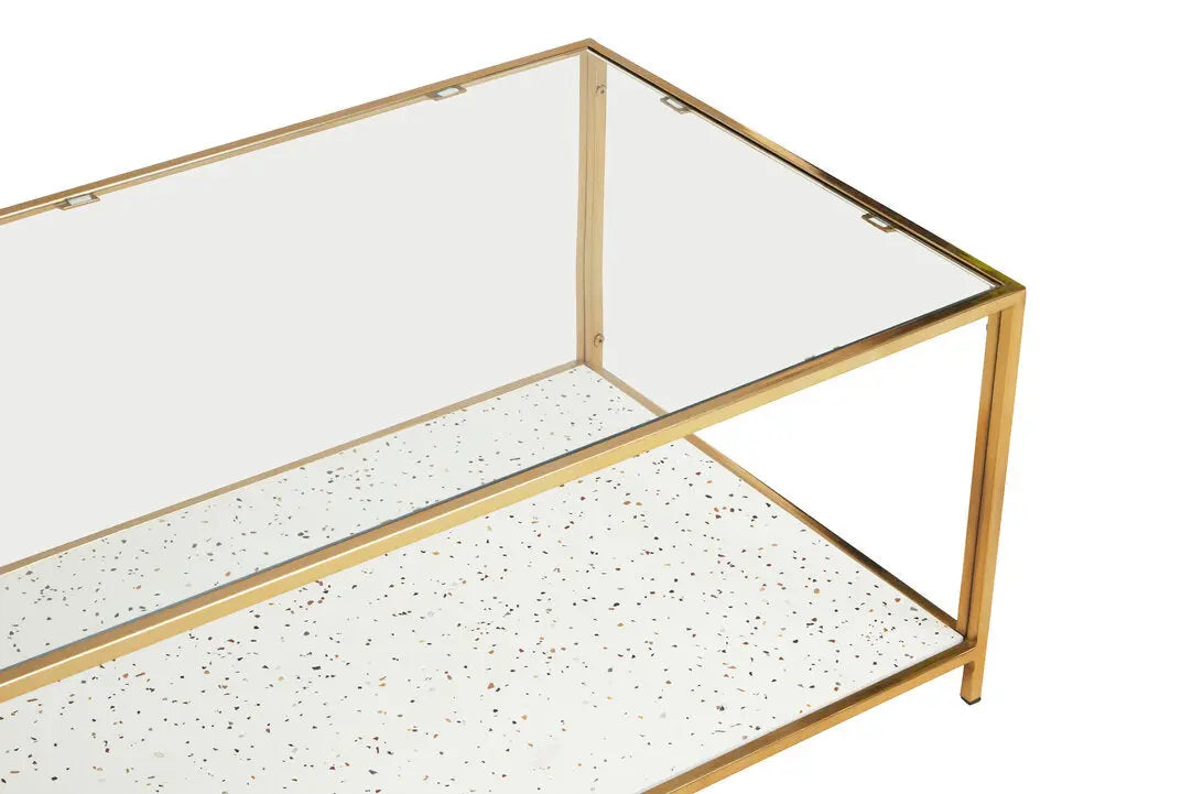 Noria Glass And White Terrazzo Gold Frame Coffee Table   Nicholas John Interiors