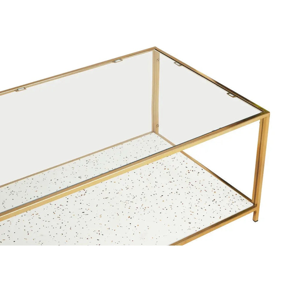 Noria Glass And White Terrazzo Gold Frame Coffee Table   Nicholas John Interiors