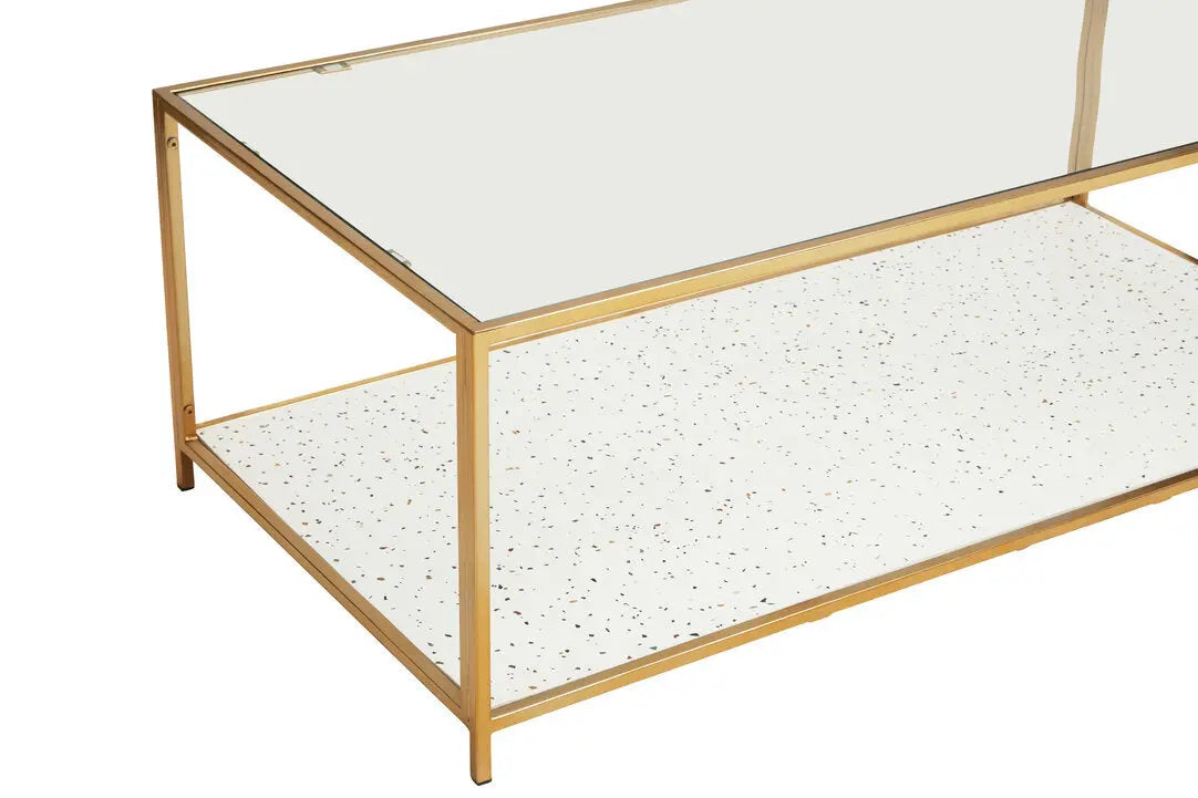 Noria Glass And White Terrazzo Gold Frame Coffee Table   Nicholas John Interiors