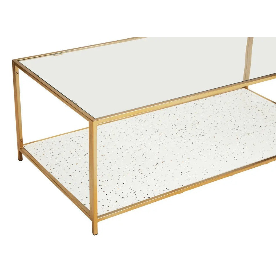 Noria Glass And White Terrazzo Gold Frame Coffee Table   Nicholas John Interiors