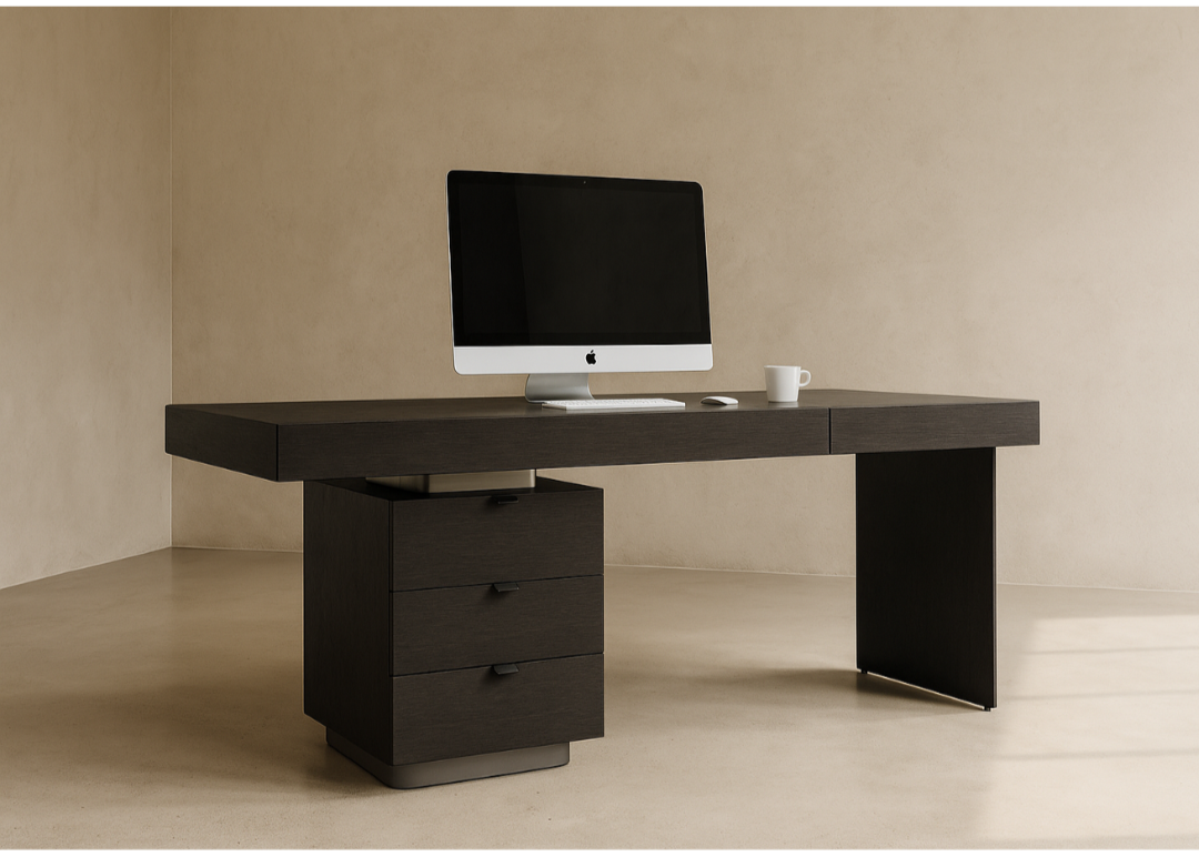 Oston Desk - Smoke Oak - Left Hand Drawers   Nicholas John Interiors
