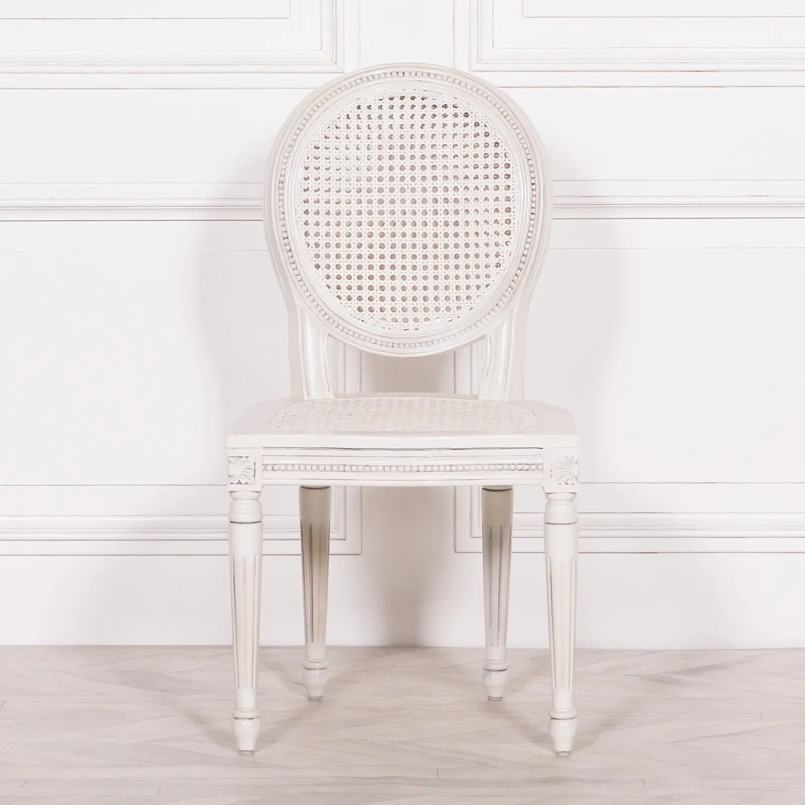 Off White Chateau Rattan Dining Chair with Mahogany Frame   Nicholas John Interiors