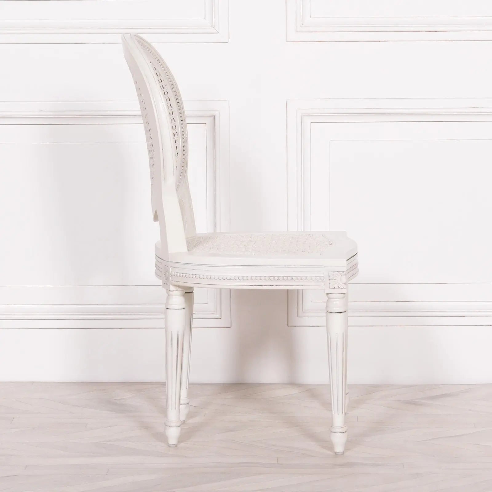 Off White Chateau Rattan Dining Chair with Mahogany Frame   Nicholas John Interiors