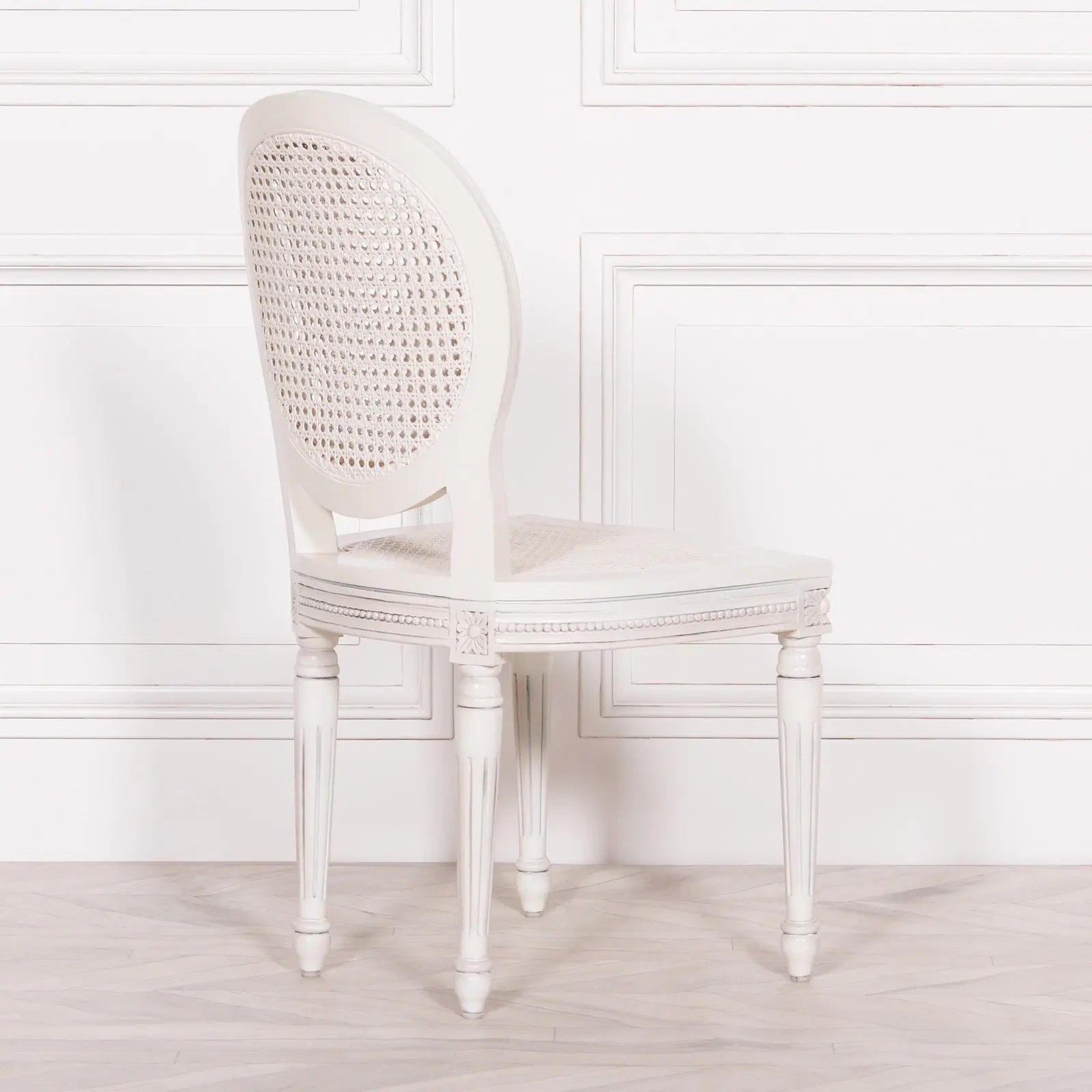 Off White Chateau Rattan Dining Chair with Mahogany Frame   Nicholas John Interiors
