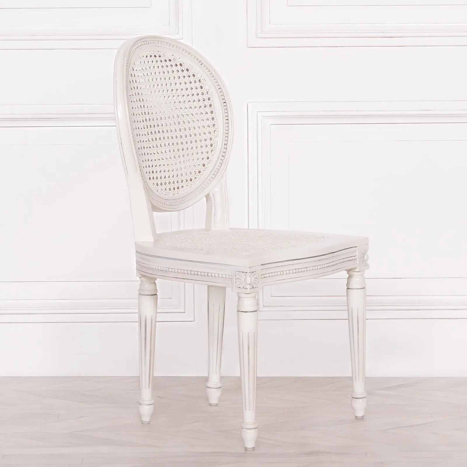 Off White Chateau Rattan Dining Chair with Mahogany Frame   Nicholas John Interiors