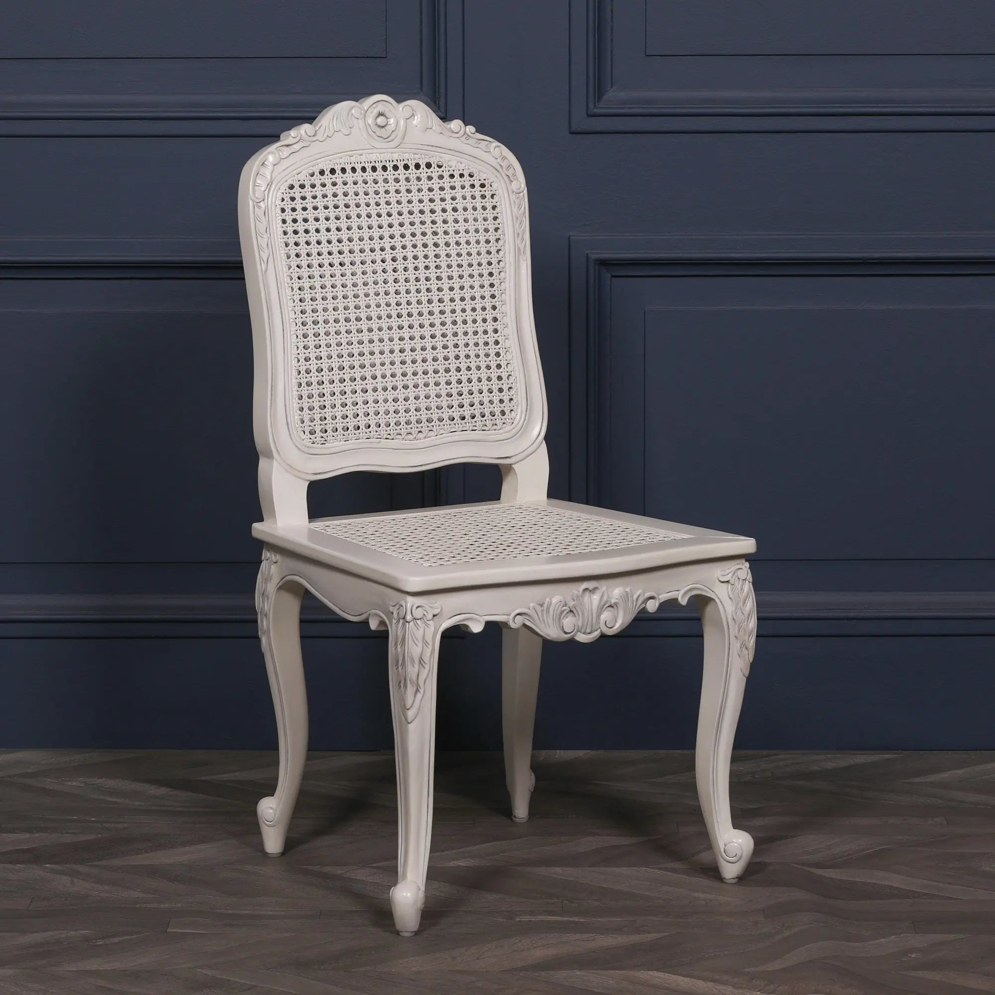 Off White Rattan Dining and Bedroom Chair with Cabriole Legs   Nicholas John Interiors