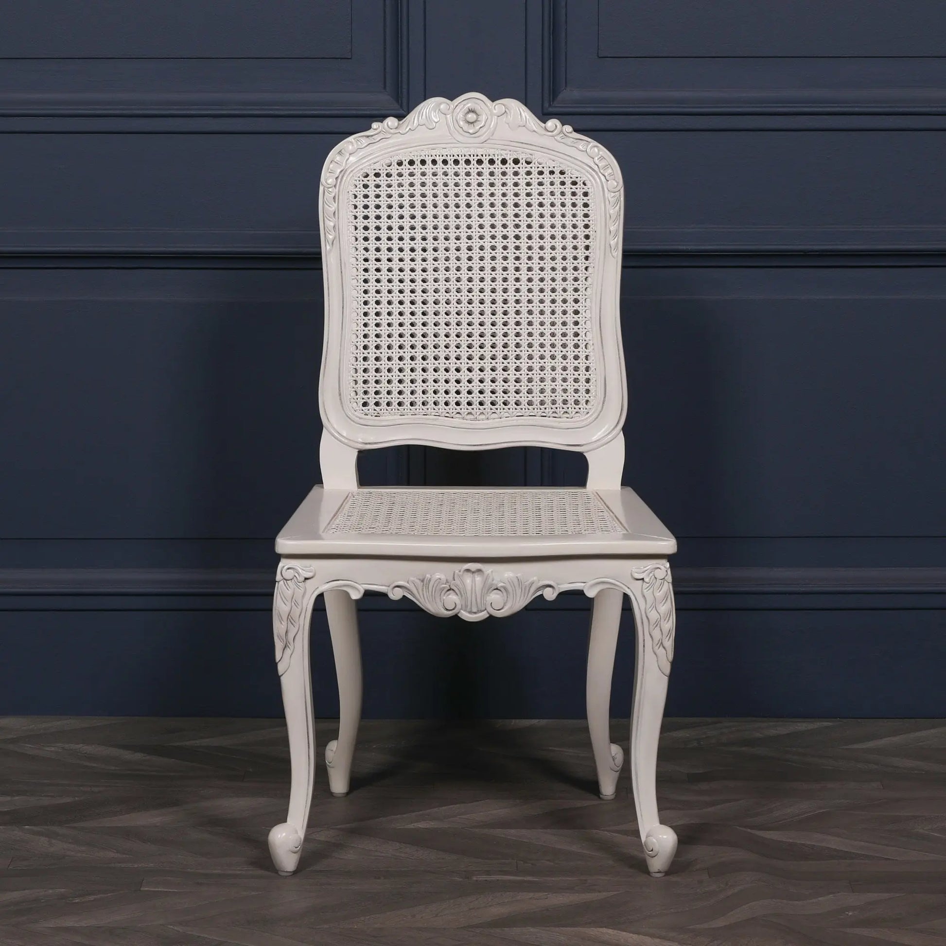 Off White Rattan Dining and Bedroom Chair with Cabriole Legs   Nicholas John Interiors