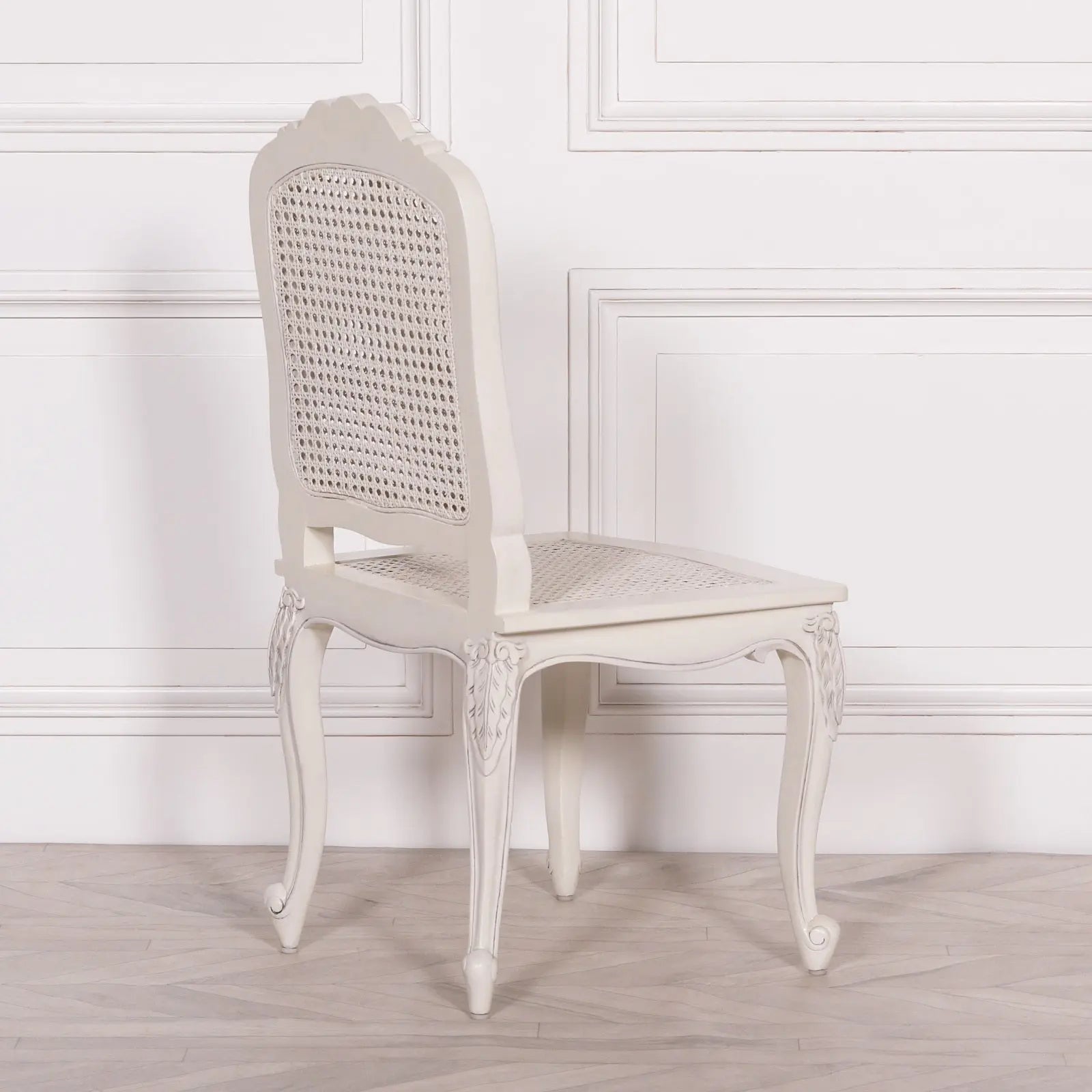 Off White Rattan Dining and Bedroom Chair with Cabriole Legs   Nicholas John Interiors