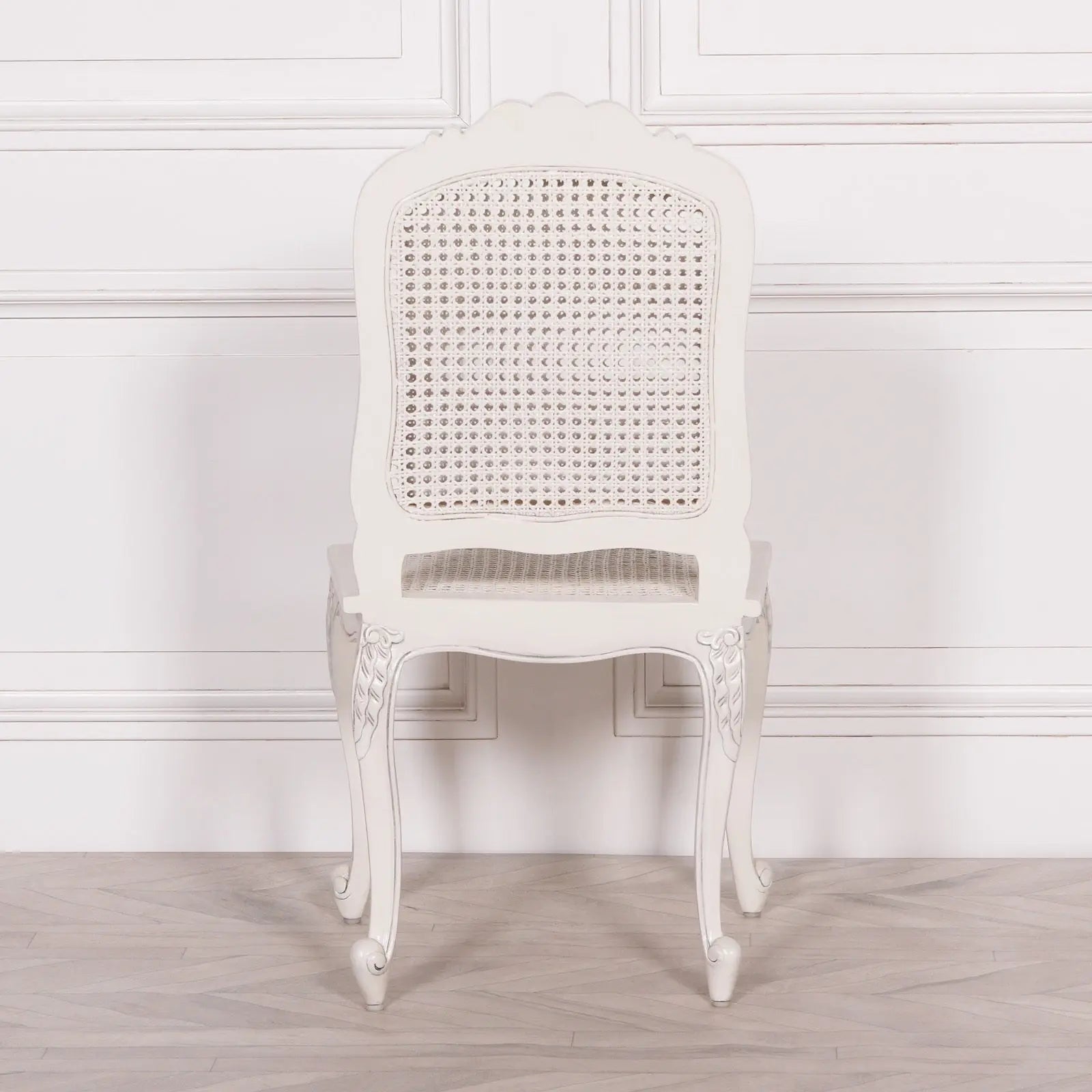 Off White Rattan Dining and Bedroom Chair with Cabriole Legs   Nicholas John Interiors
