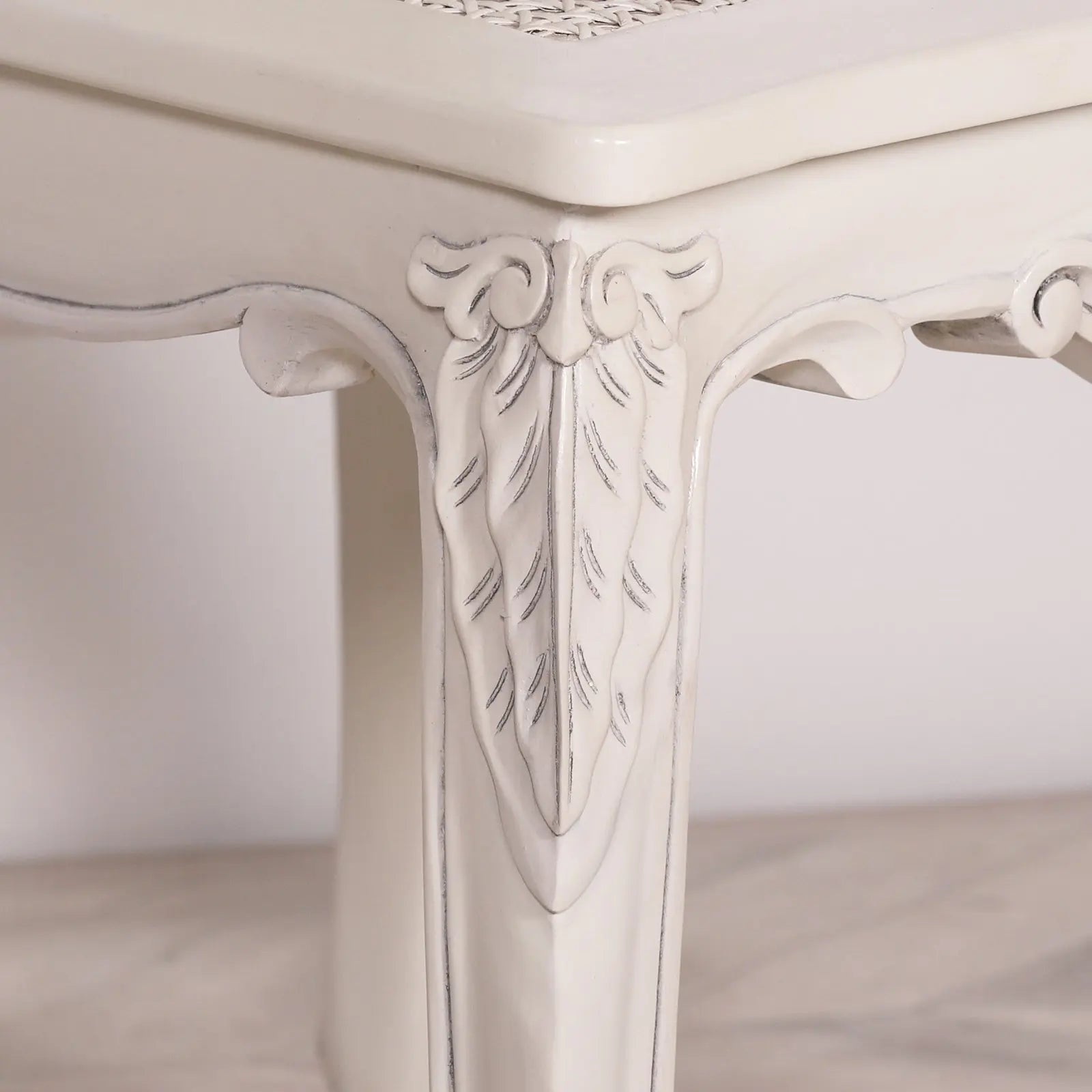 Off White Rattan Dining and Bedroom Chair with Cabriole Legs   Nicholas John Interiors