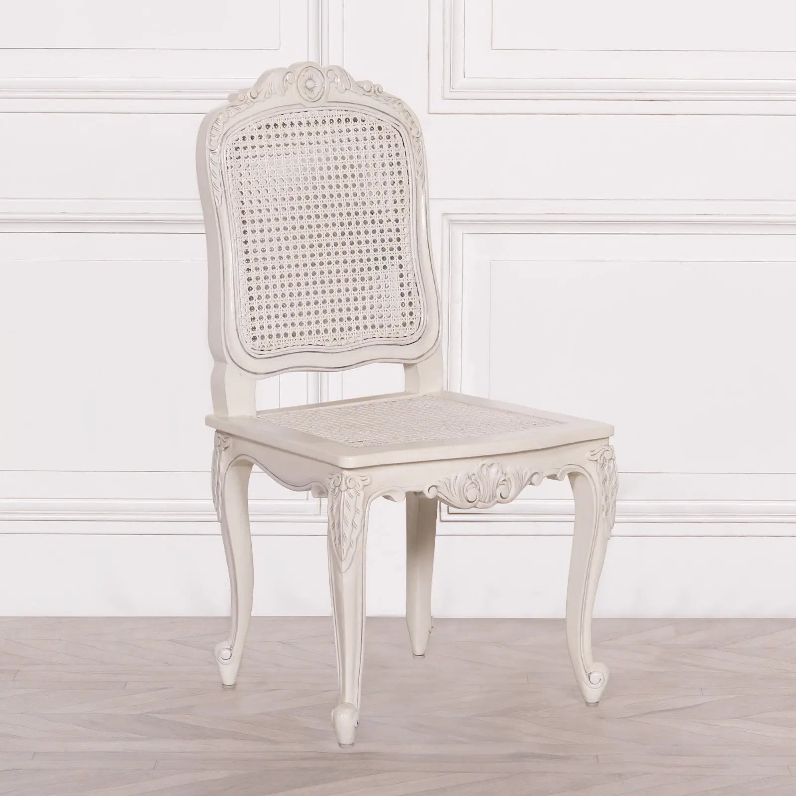 Off White Rattan Dining and Bedroom Chair with Cabriole Legs   Nicholas John Interiors