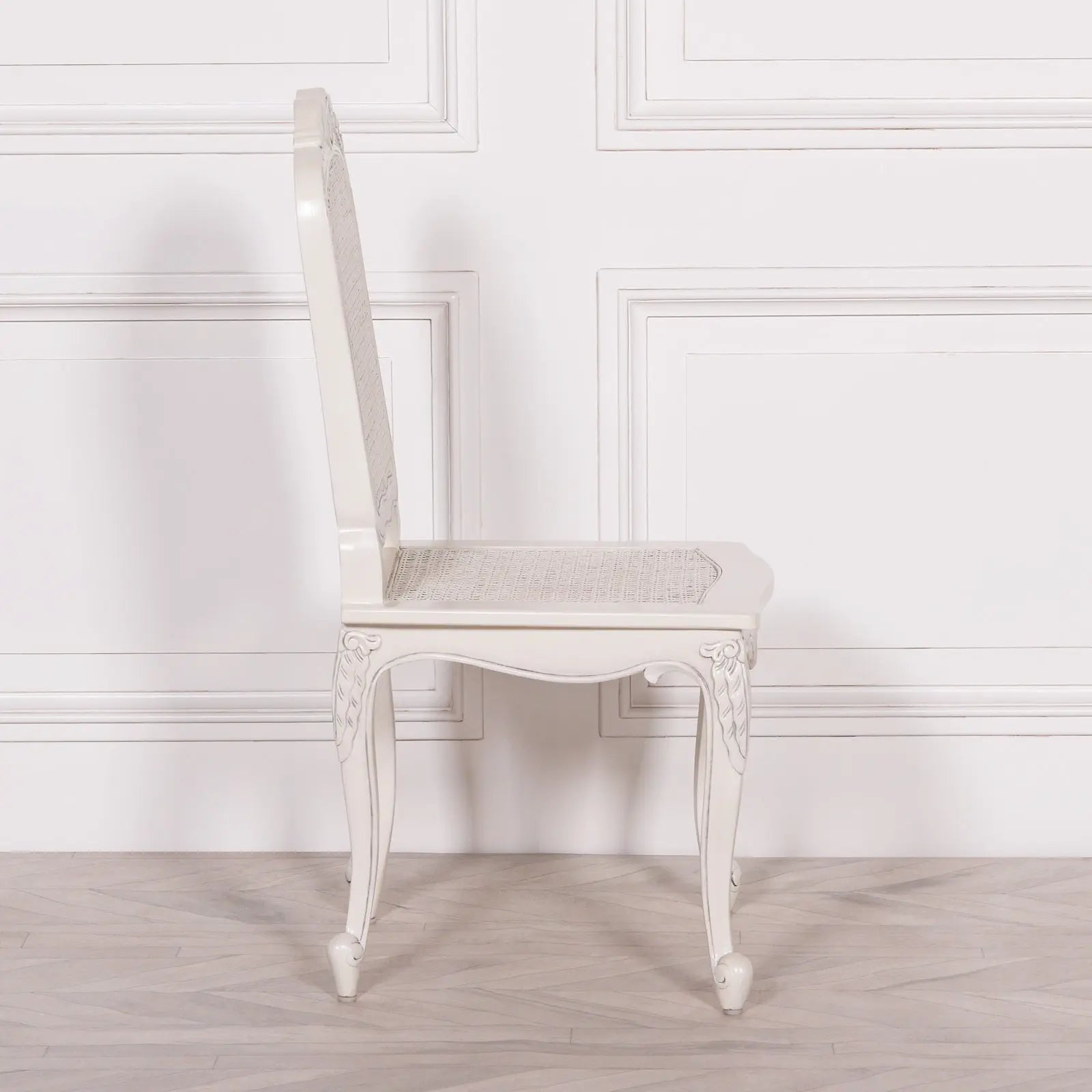 Off White Rattan Dining and Bedroom Chair with Cabriole Legs   Nicholas John Interiors
