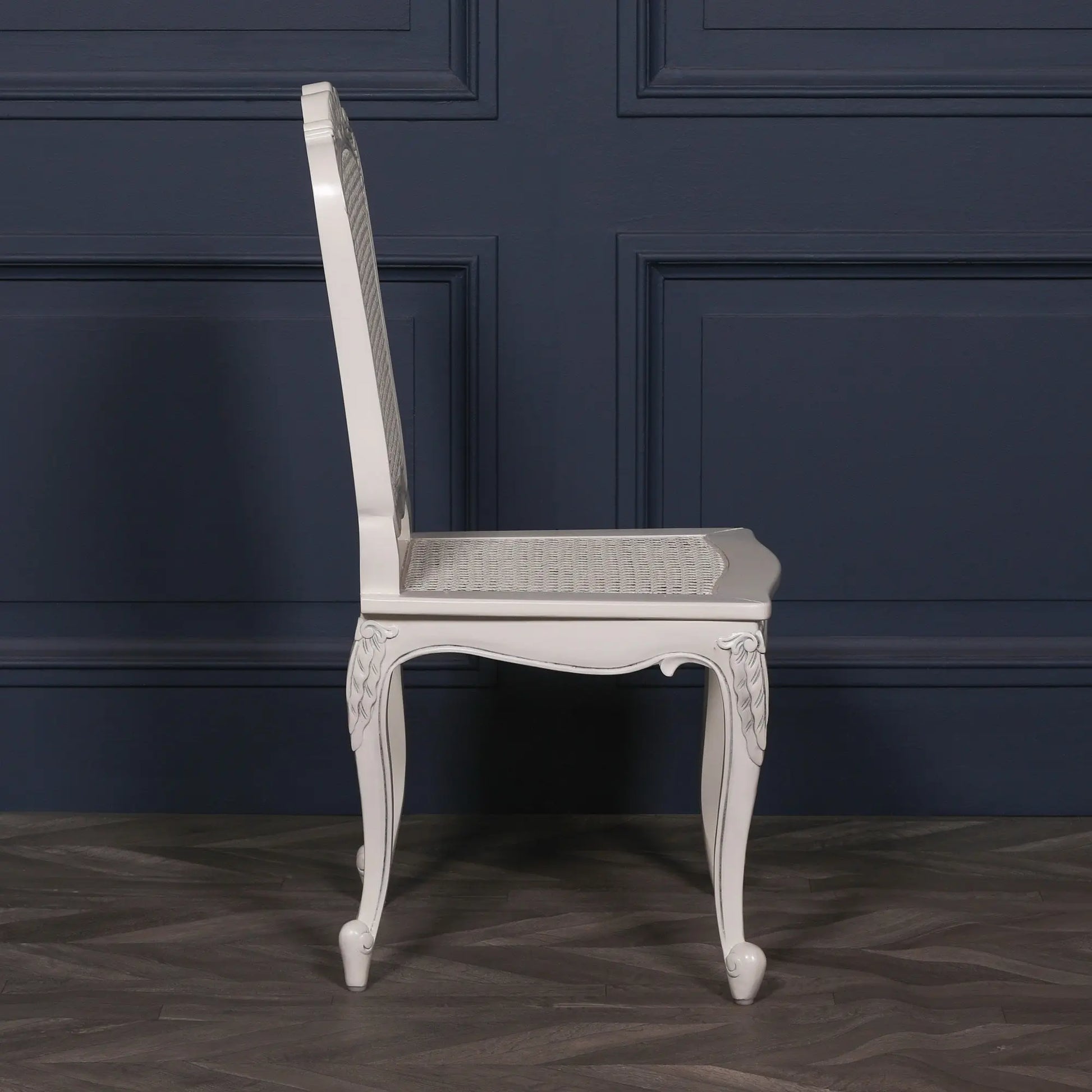 Off White Rattan Dining and Bedroom Chair with Cabriole Legs   Nicholas John Interiors