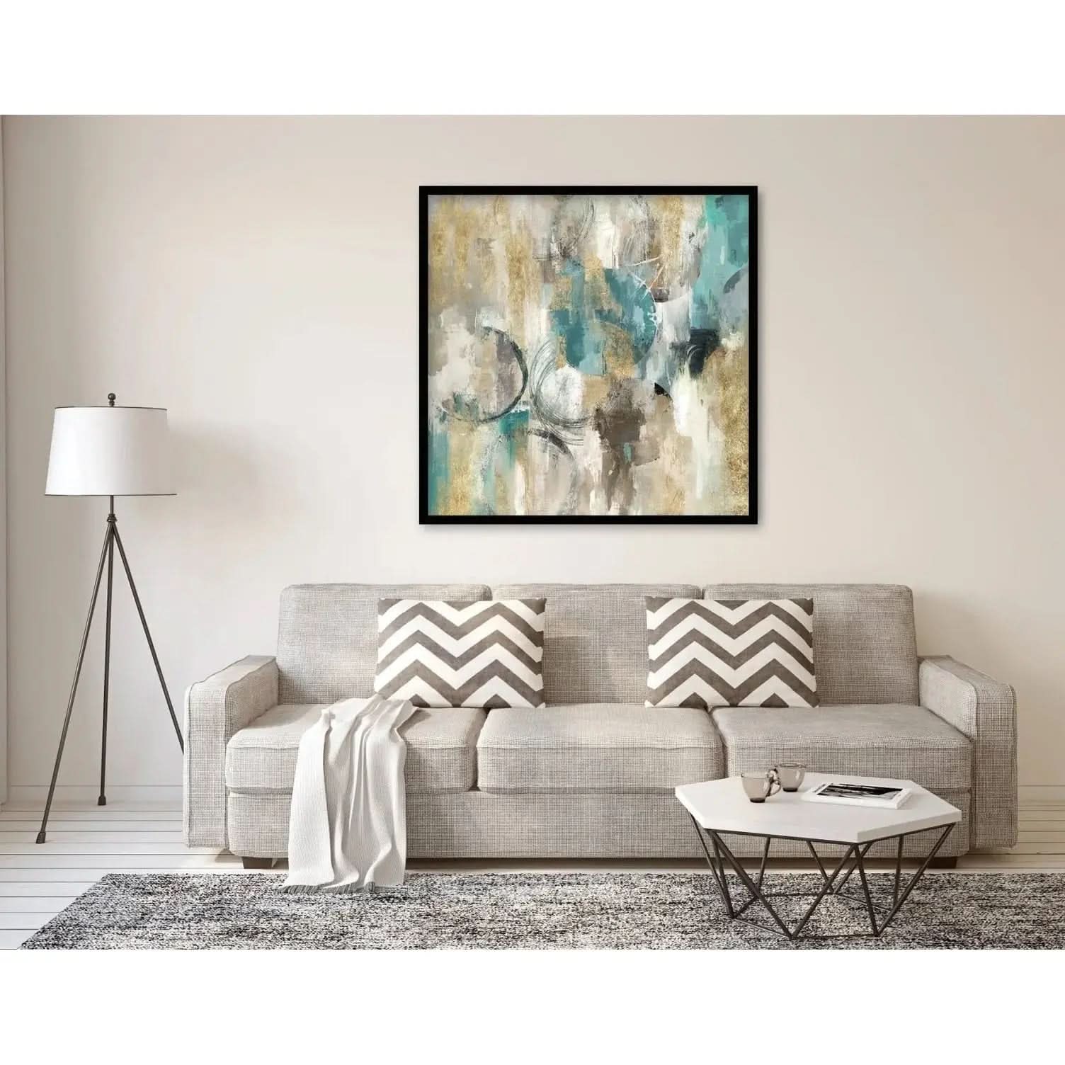 Oil on Canvas 01 – Large Abstract Canvas Wall Art with Black Frame   Nicholas John Interiors