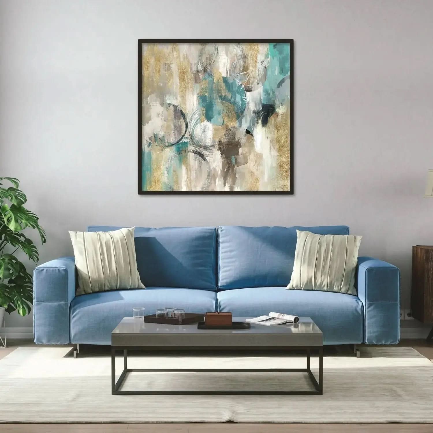 Oil on Canvas 01 – Large Abstract Canvas Wall Art with Black Frame   Nicholas John Interiors