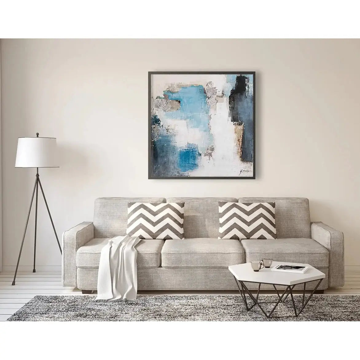 Oil on Canvas 12 – Large Abstract Hand-Painted Wall Art with Black Frame   Nicholas John Interiors