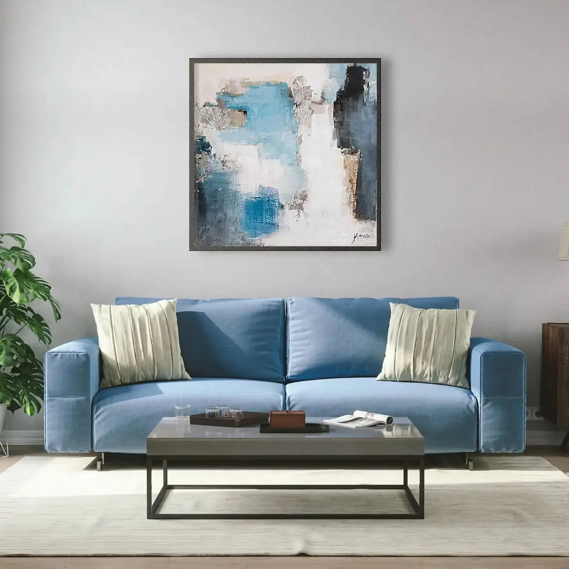 Oil on Canvas 12 – Large Abstract Hand-Painted Wall Art with Black Frame   Nicholas John Interiors