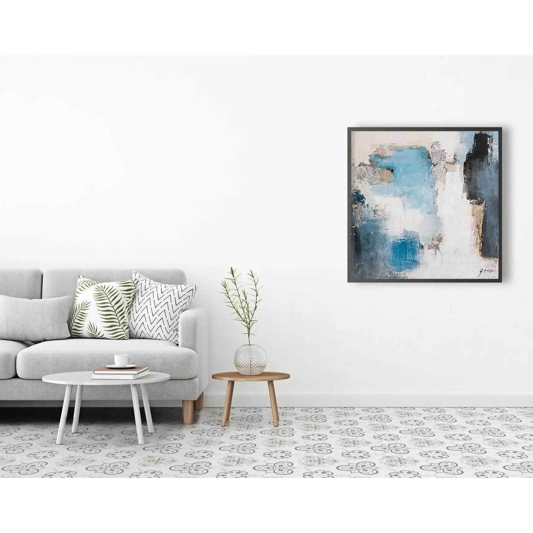 Oil on Canvas 12 – Large Abstract Hand-Painted Wall Art with Black Frame   Nicholas John Interiors