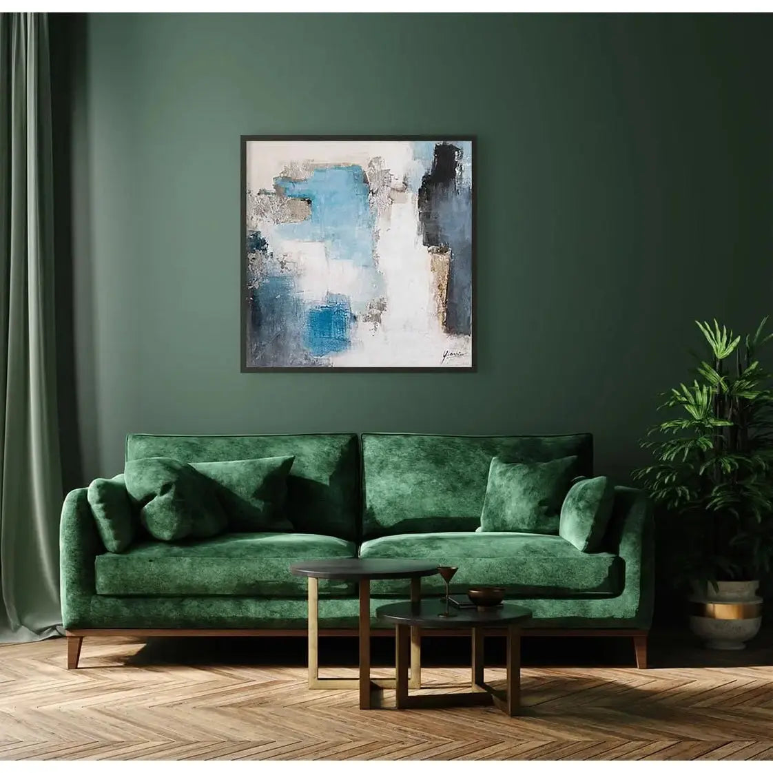 Oil on Canvas 12 – Large Abstract Hand-Painted Wall Art with Black Frame   Nicholas John Interiors