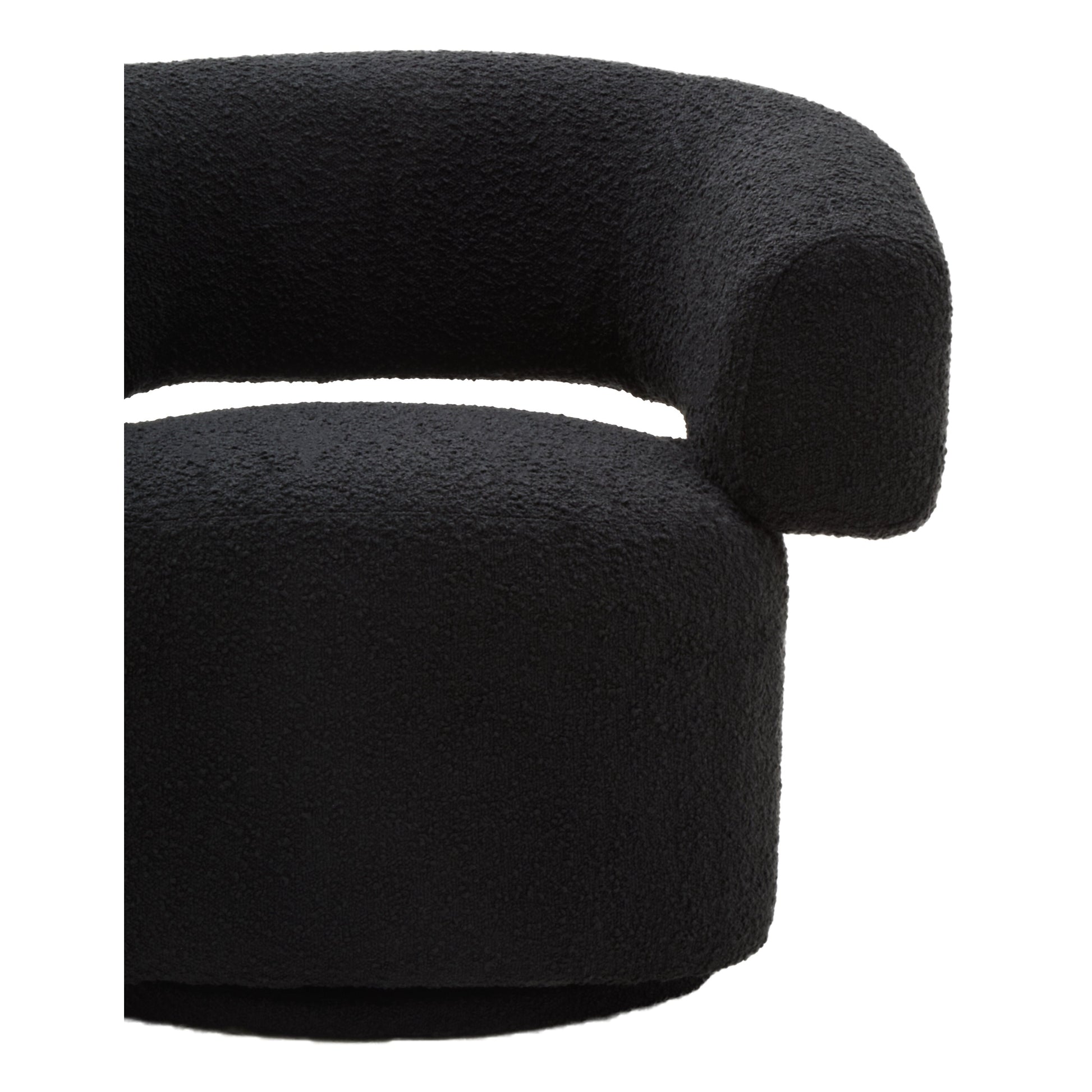 Olivra Black Boucle Curved Revolving Armchair  Nicholas John Interiors