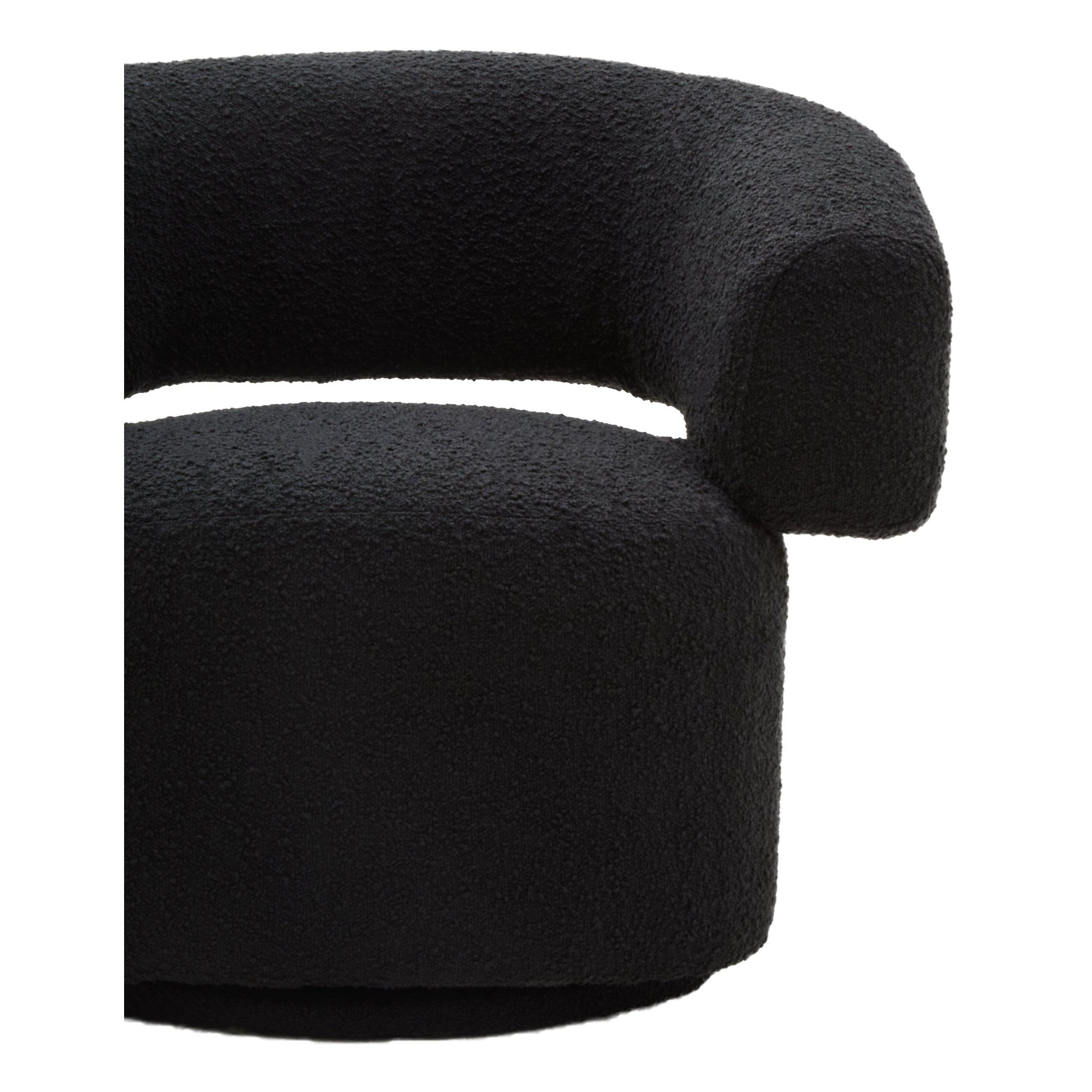 Olivra Black Boucle Curved Revolving Armchair  Nicholas John Interiors