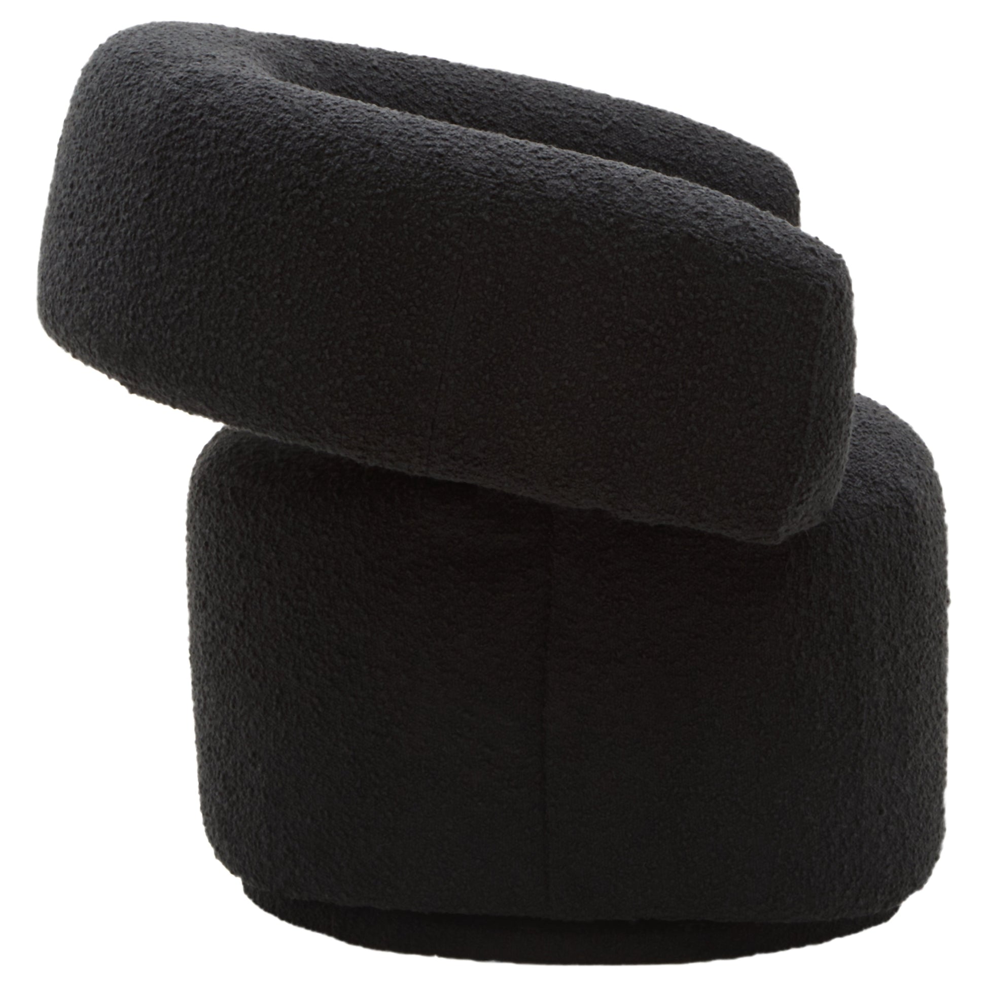 Olivra Black Boucle Curved Revolving Armchair  Nicholas John Interiors