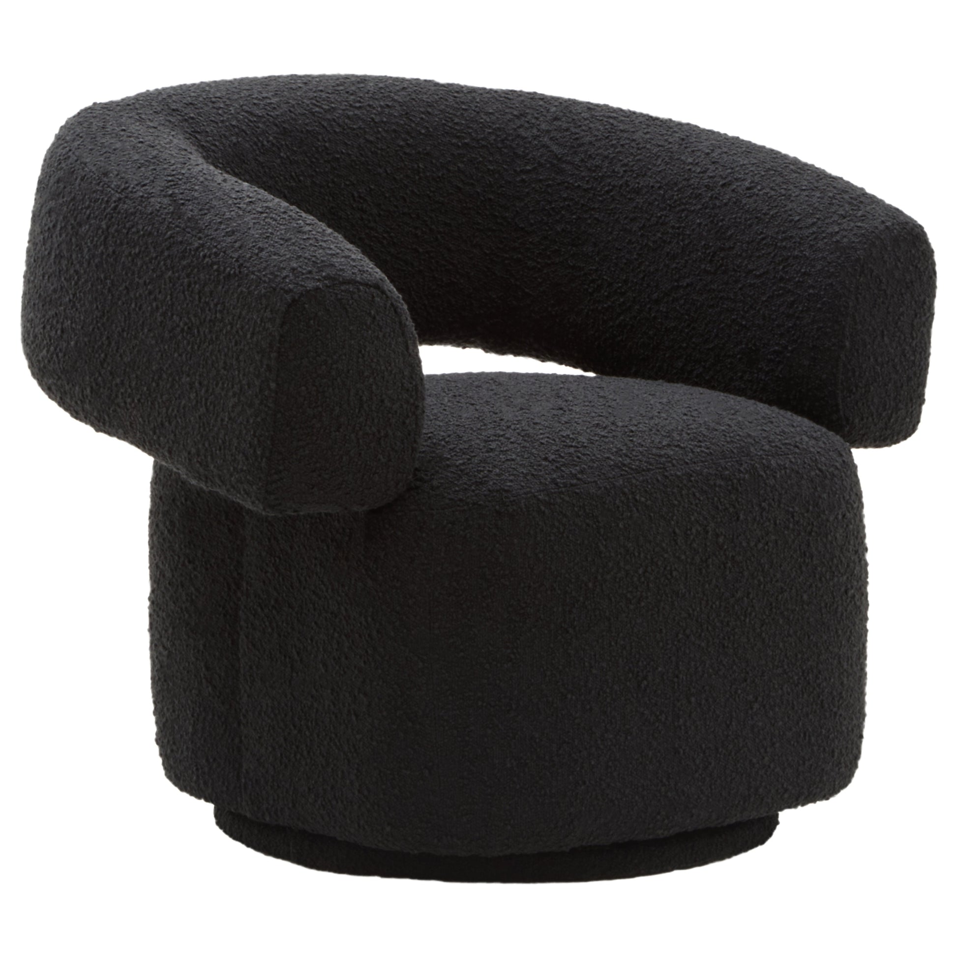 Olivra Black Boucle Curved Revolving Armchair  Nicholas John Interiors