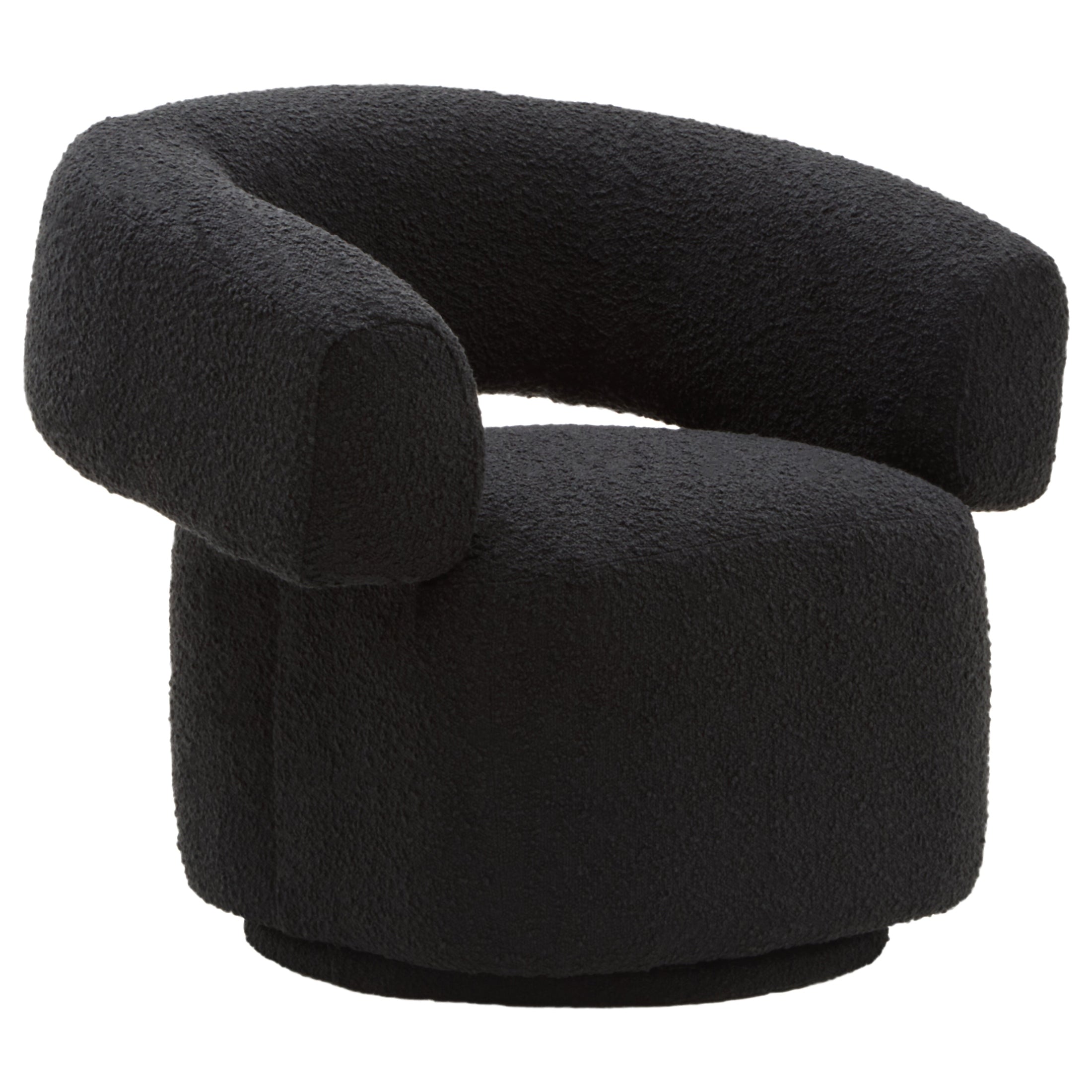 Olivra Black Boucle Curved Revolving Armchair  Nicholas John Interiors