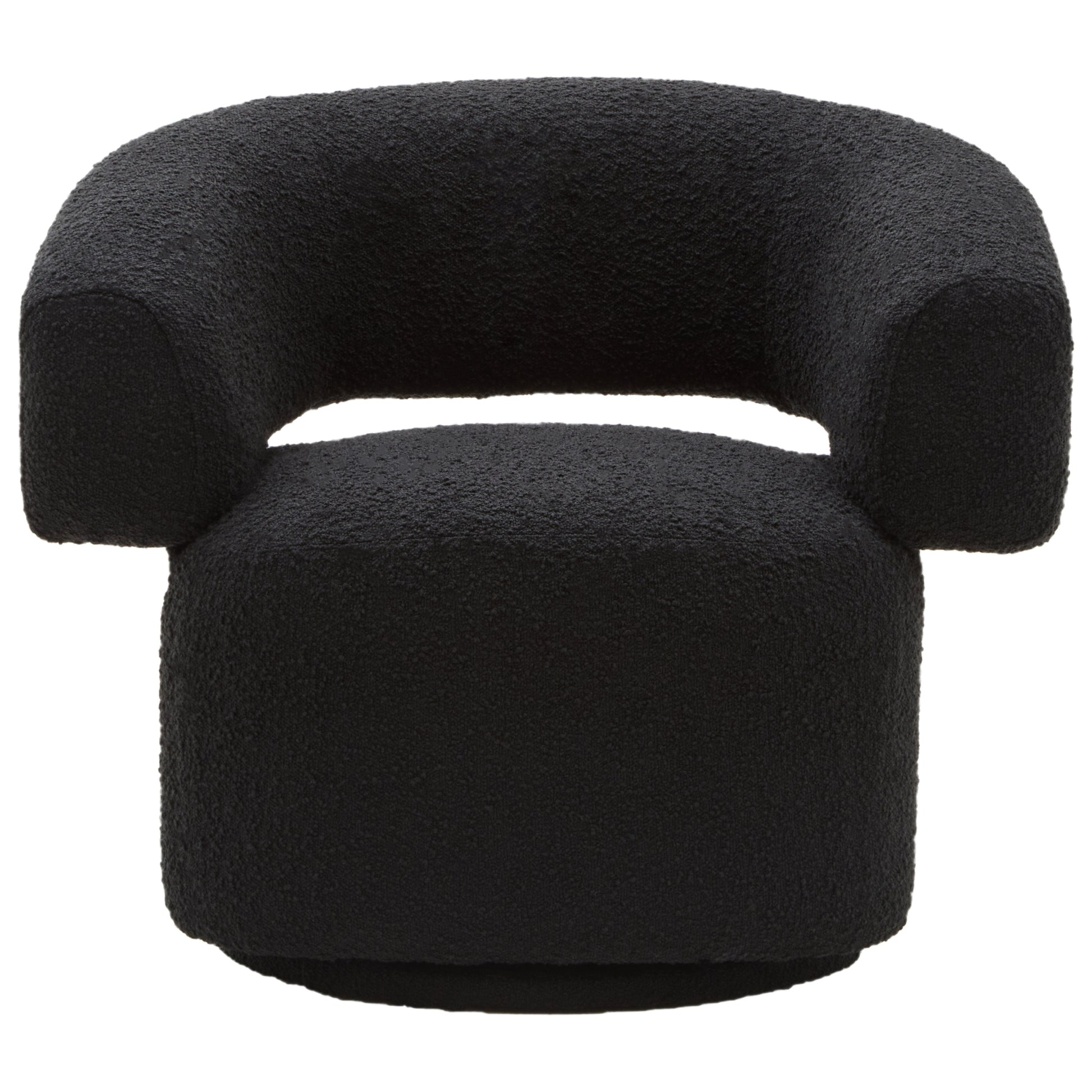 Olivra Black Boucle Curved Revolving Armchair  Nicholas John Interiors