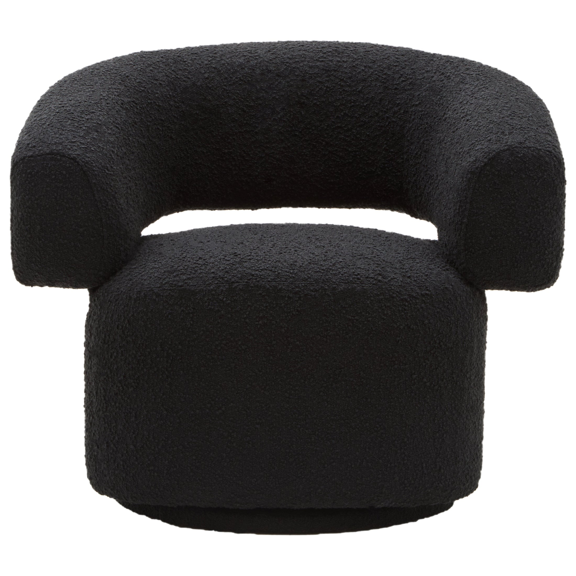 Olivra Black Boucle Curved Revolving Armchair  Nicholas John Interiors
