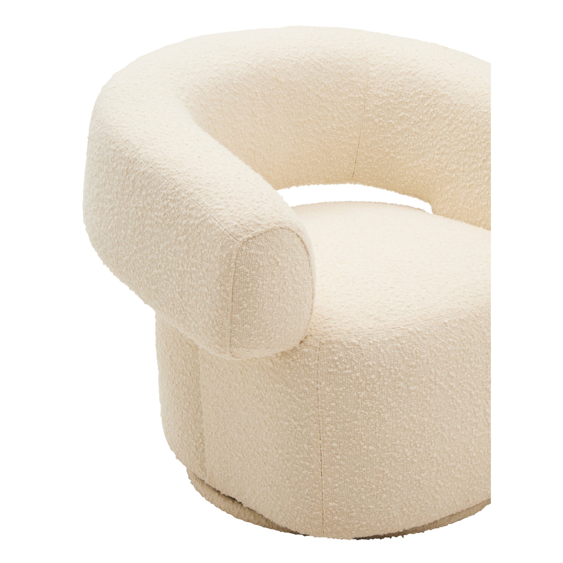 Olivra Ivory Boucle Curved Revolving Armchair  Nicholas John Interiors