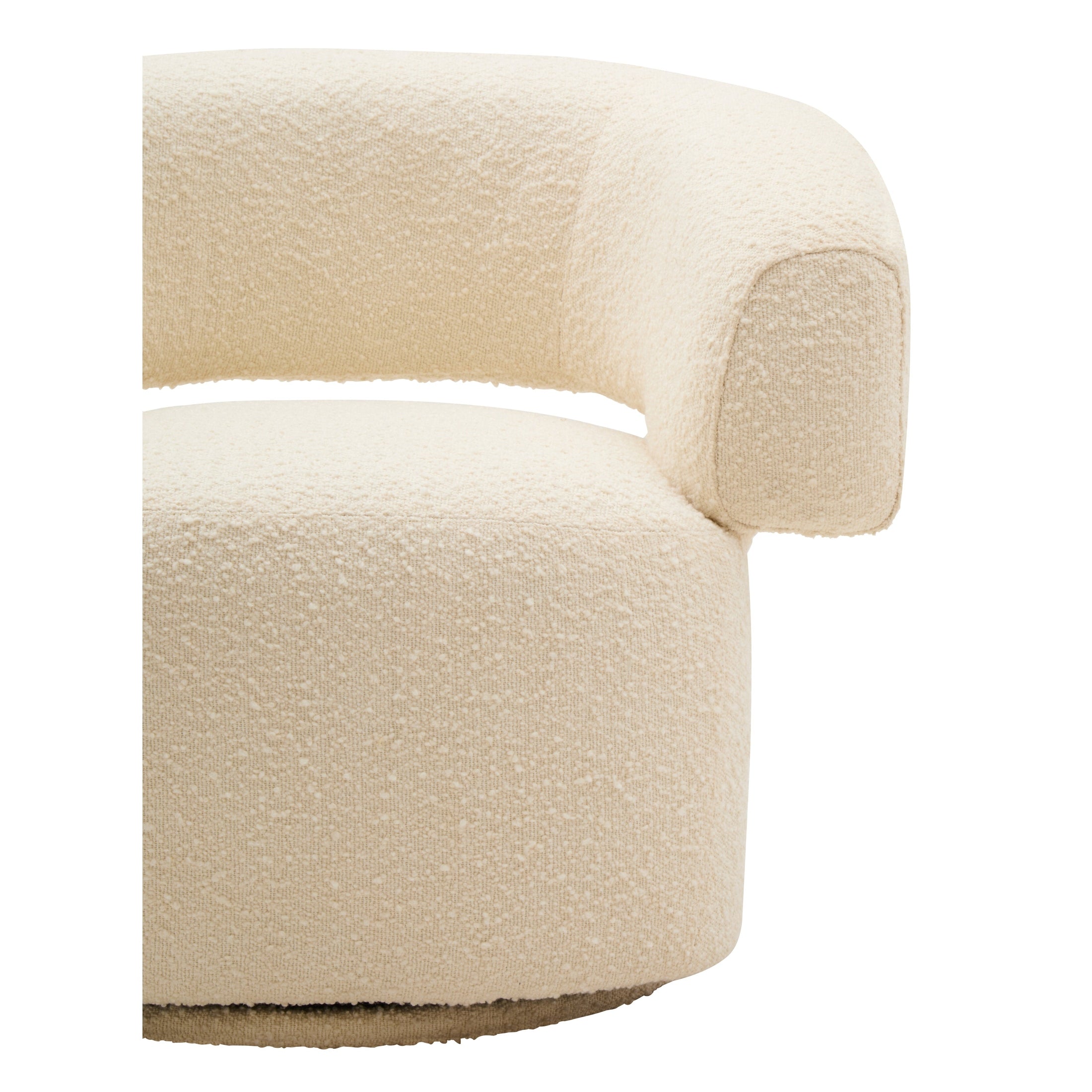 Olivra Ivory Boucle Curved Revolving Armchair  Nicholas John Interiors