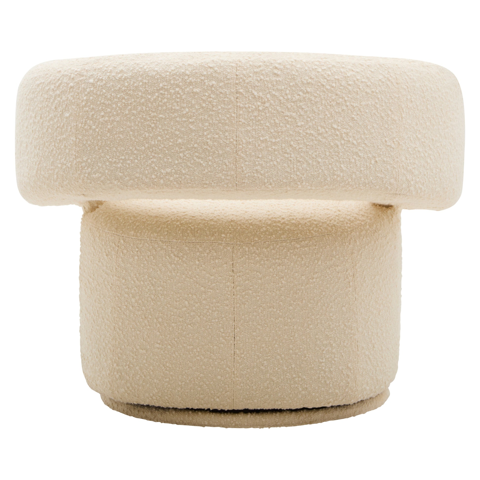 Olivra Ivory Boucle Curved Revolving Armchair  Nicholas John Interiors