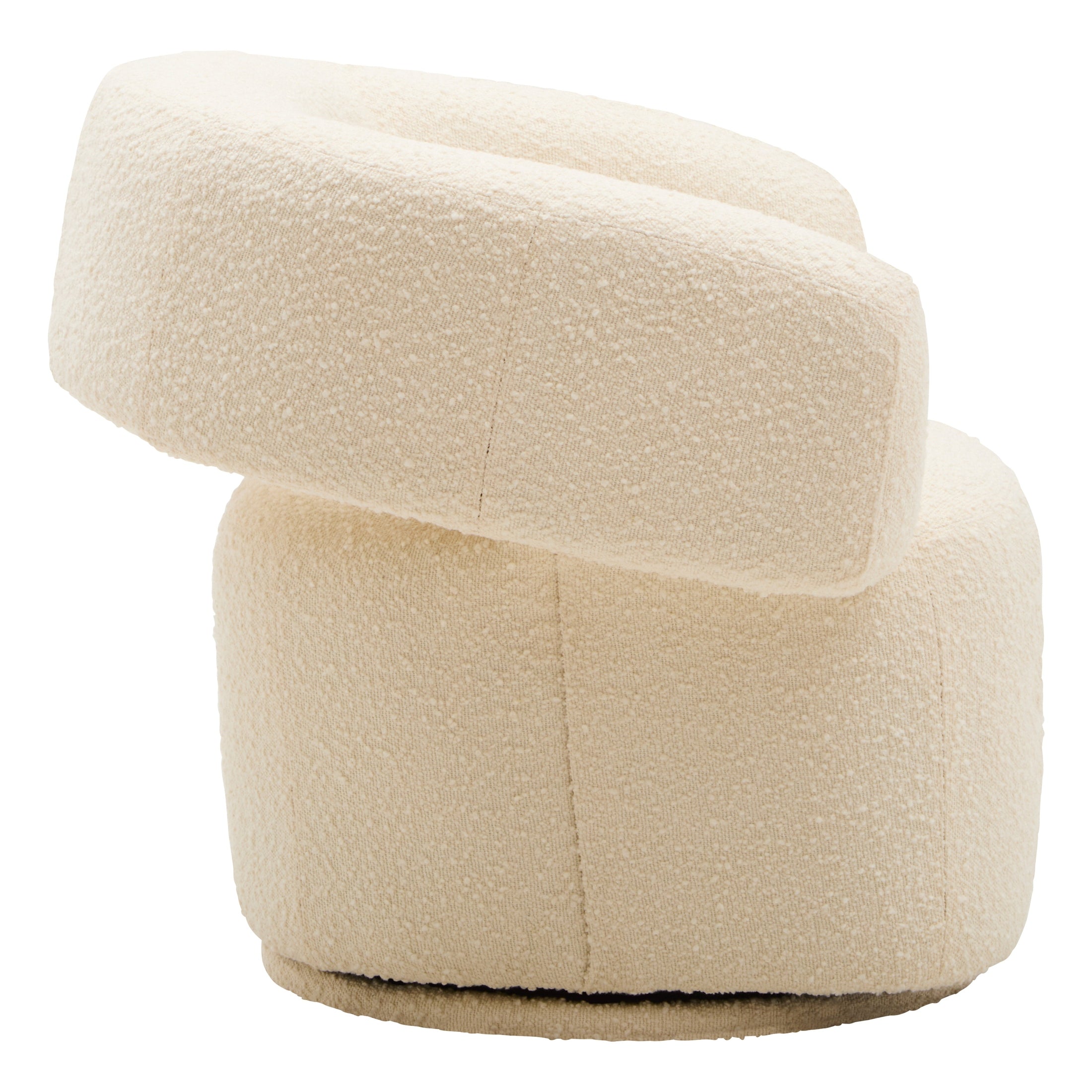 Olivra Ivory Boucle Curved Revolving Armchair  Nicholas John Interiors