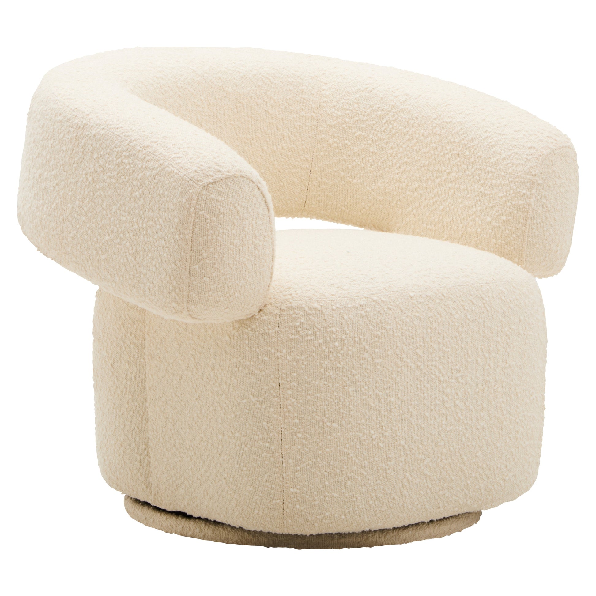 Olivra Ivory Boucle Curved Revolving Armchair  Nicholas John Interiors