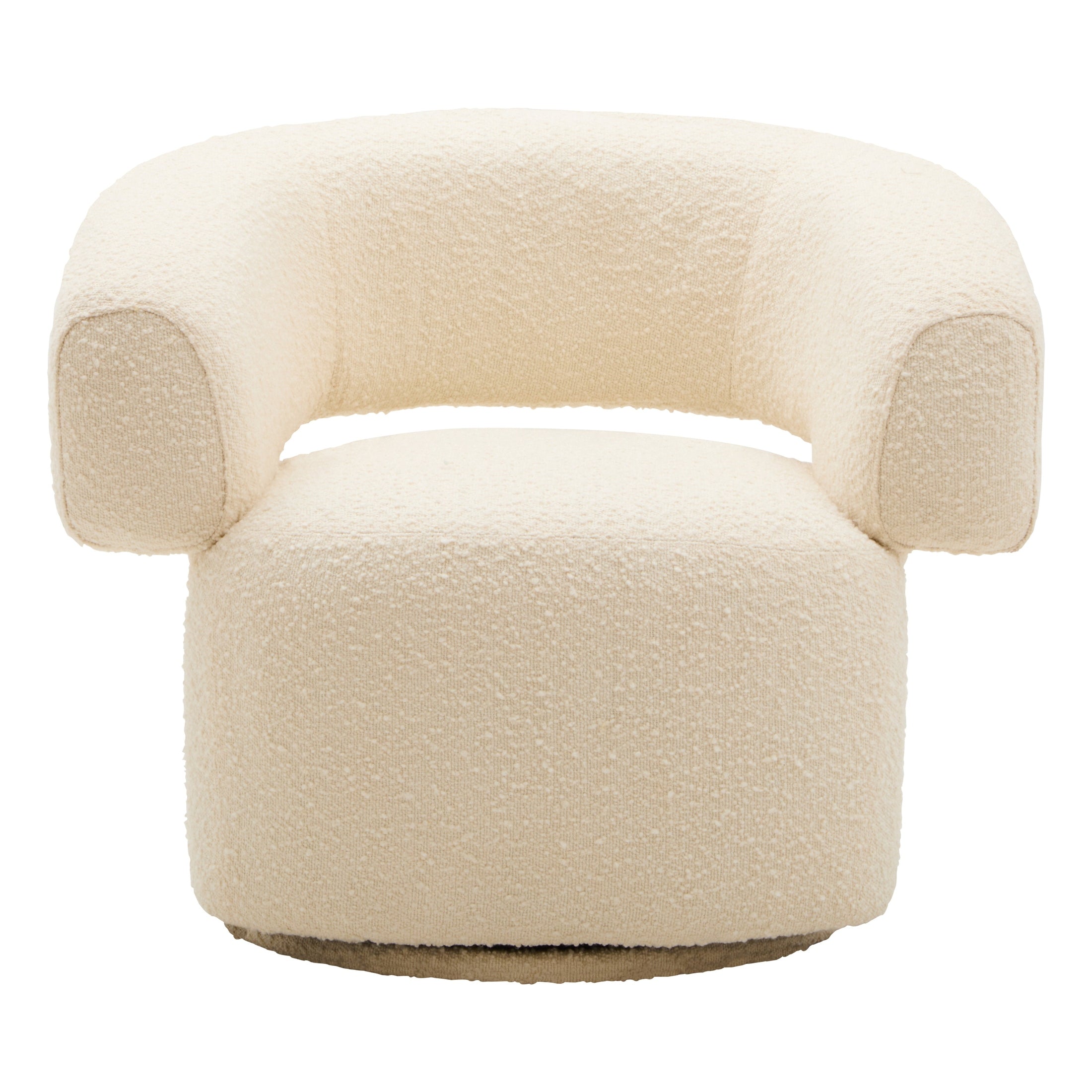 Olivra Ivory Boucle Curved Revolving Armchair  Nicholas John Interiors