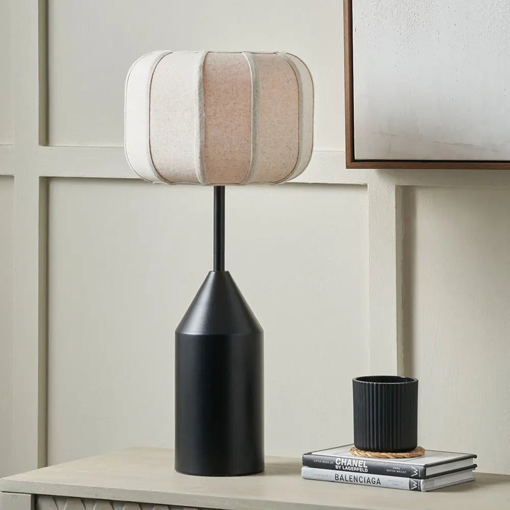 Oscar Black Metal & Natural Linen Table Lamp  Nicholas John Interiors