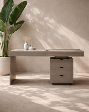 Tommy Franks Oston Office Desk - Grey - Right Hand Drawers   Nicholas John Interiors