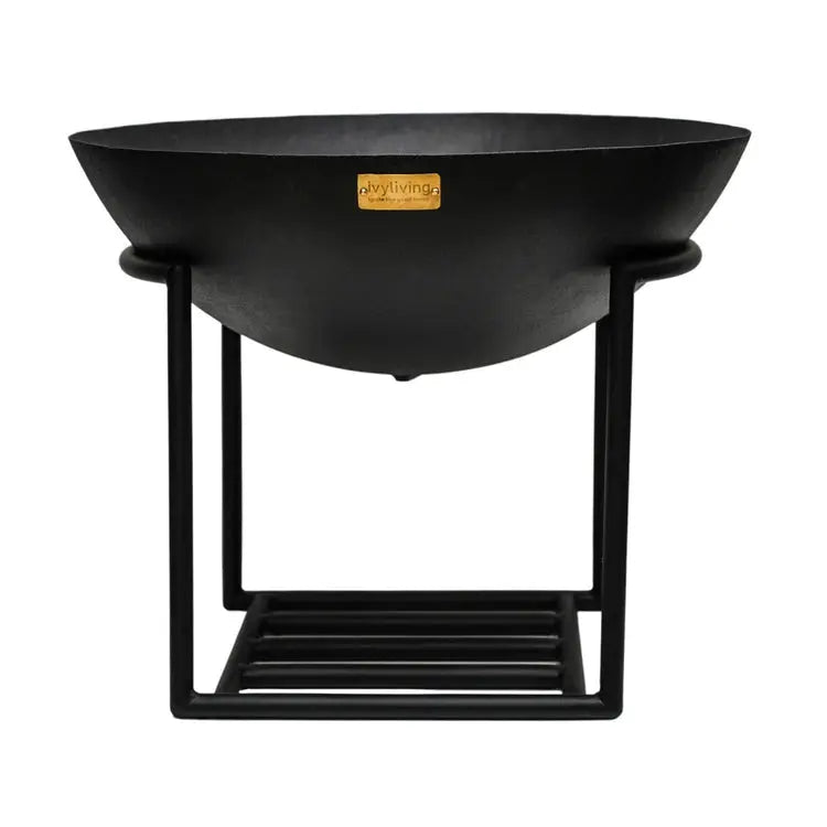 Outdoor Cast Iron Fire Pit on Stand in Black Iron  Nicholas John Interiors