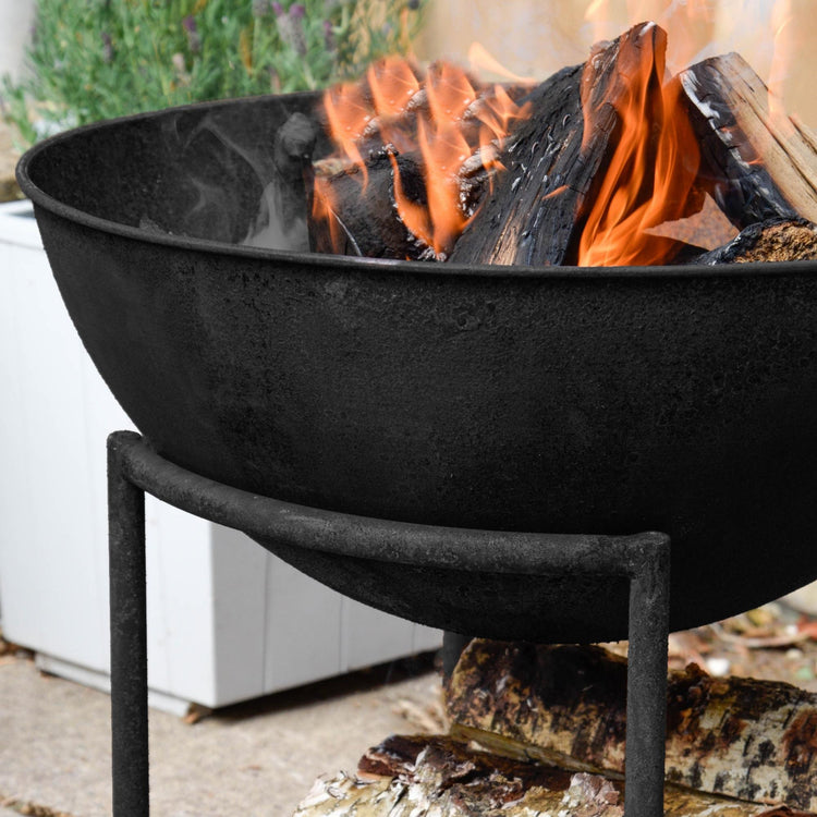 Outdoor Cast Iron Fire Pit on Stand in Black Iron  Nicholas John Interiors