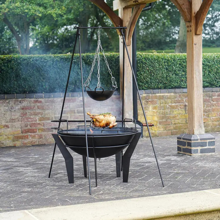 Outdoor Metal Kendal Fire Pit on Stand in Black  Nicholas John Interiors