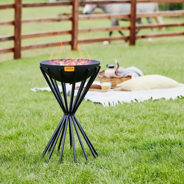 Outdoor Tall Metal Dakota Fire Pit in Black  Nicholas John Interiors